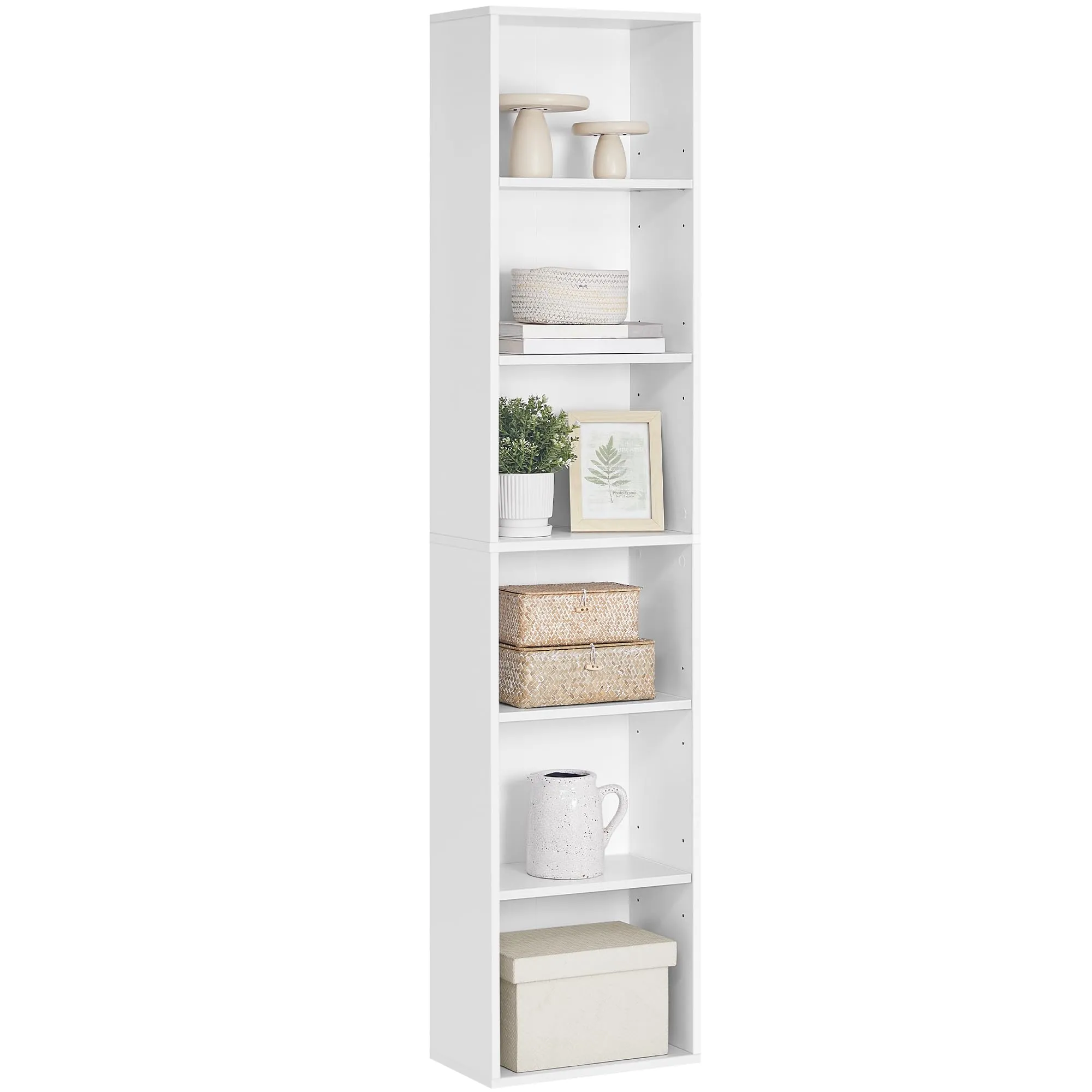 VASAGLE Libreria, Scaffale Libreria a 6 Ripiani, Scaffale Portaoggetti Aperto, 24 x 40 x 178,5 cm, per Soggiorno Studio Sala da Pranzo, Bianco Nuvola LBC167T14
