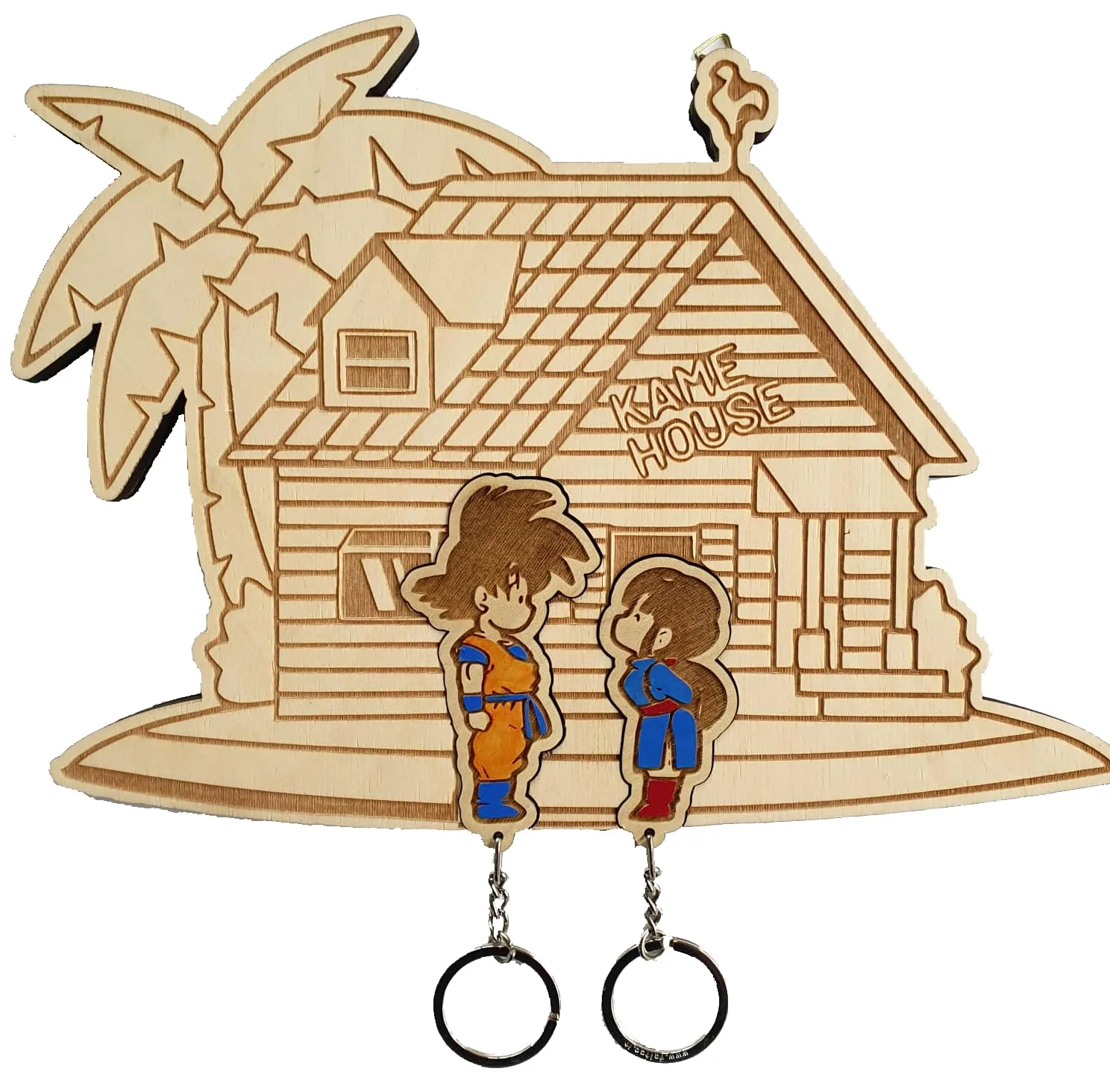 Appendichiavi Dragon - Kame House con 2 portachiavi Goku e Kiki, targhetta per appendere le chiavi di casa, riponi in ordine le tue chiavi