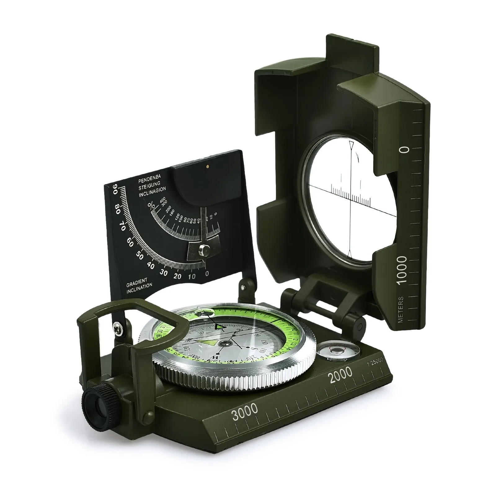 Proster Bussola Precisa Clinometro Esercito Militare Professionale Disegno Luce Fluorescente con Borsetta Portatile per Campeggio Caccia Escursione Geologia ed Altre Attività Esterne - Verde