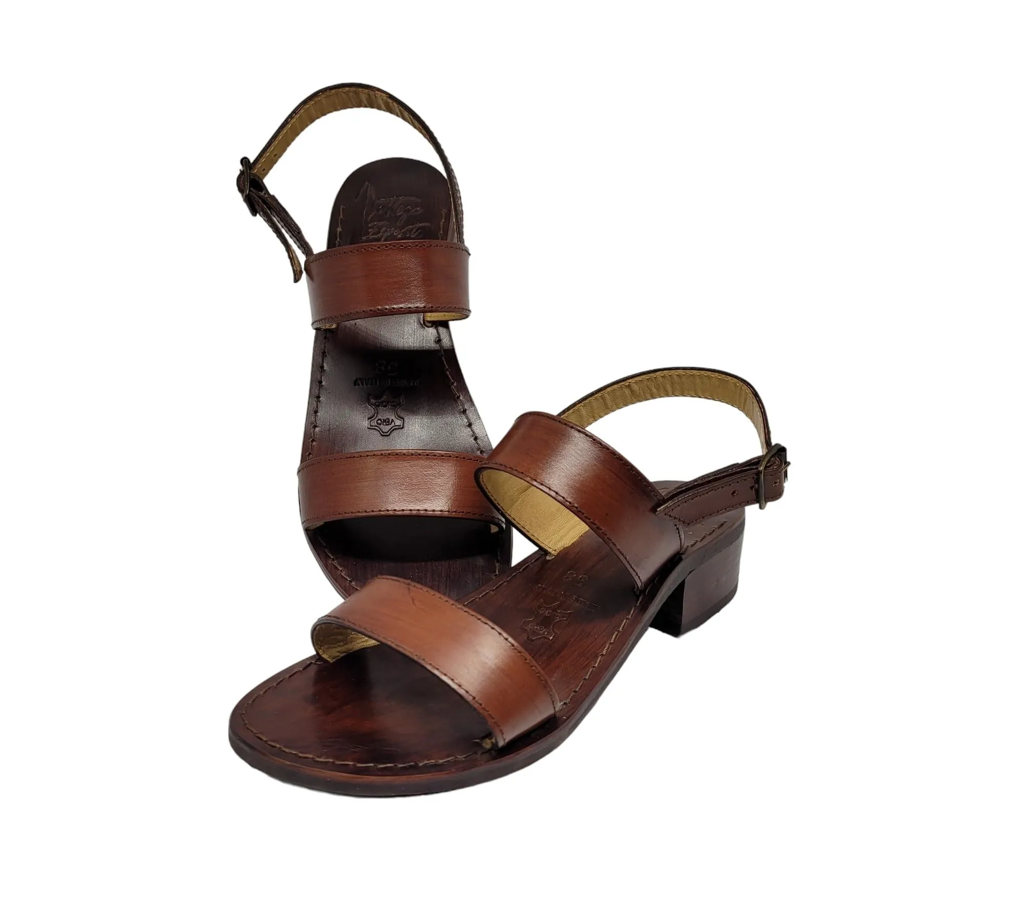 Sandali artigianali da donna fatti a mano con materiali di qualità: vera pelle e vero cuoio 100% Made in Italy Handmade Sandals for Woman (40, Marrone)