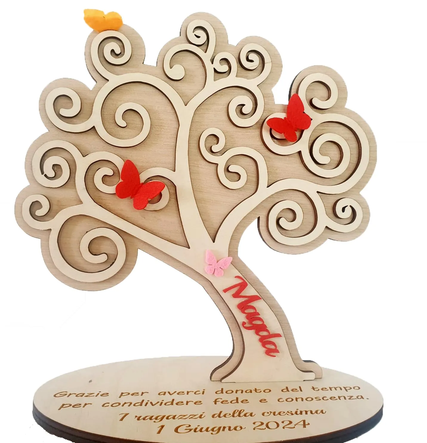 Albero della vita in legno personalizzato con farfalle - Inserisci la tua dedica personalizzata - idea regalo personalizzata compleanno, maestra e maestro, cresima, comunione, segnaposto