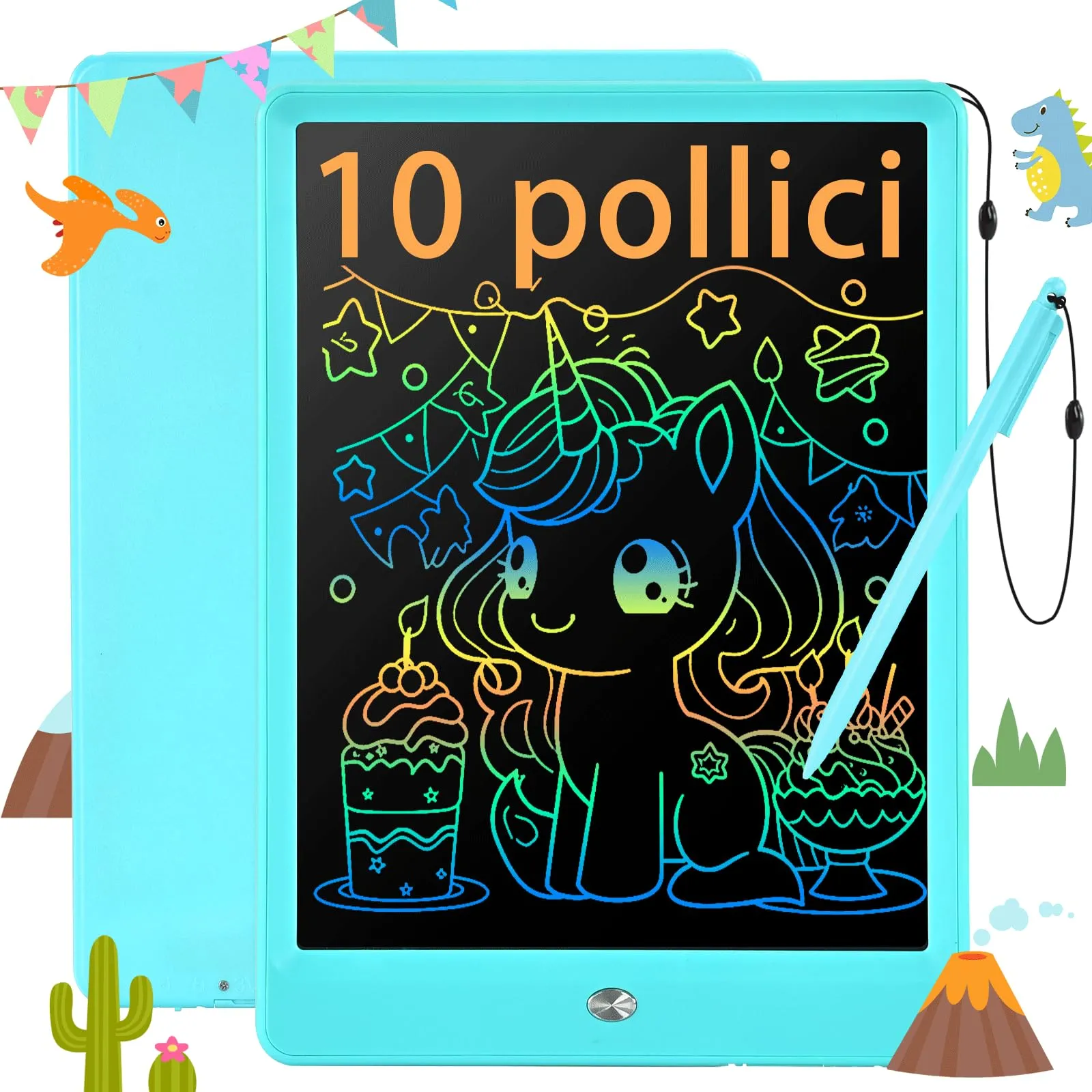 EooCoo Tavoletta Grafica Bambini,10 Pollici Tavoletta Grafica LCD Scrittura Lavagna Blocco Per la Scrittura Cancellabile Grafica Per Giochi Per Bambini 3 4 5 6 7 Anni Blu