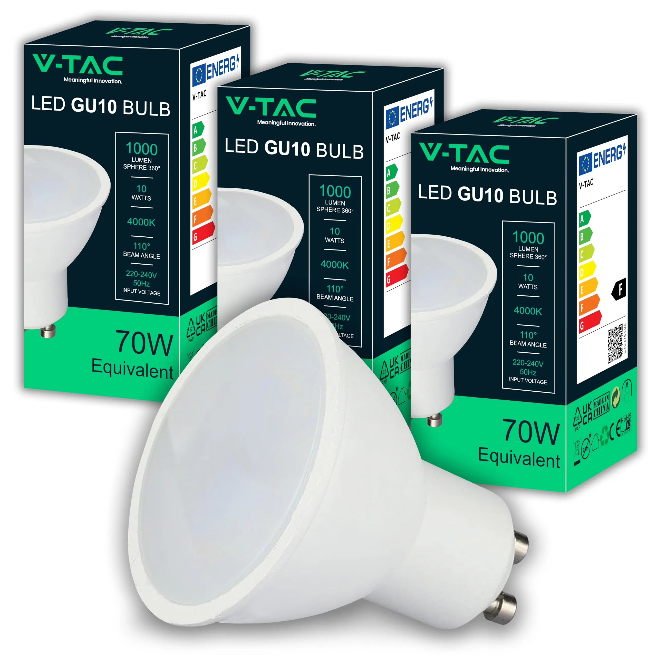 V-TAC 3x Lampadine LED GU10 - Alta Luminosità 10W (Equivalenti a 70W) - 1000 Lumen- Faretto Led GU10 per Massima Efficienza e Risparmio Energetico - 4000K Luce Naturale