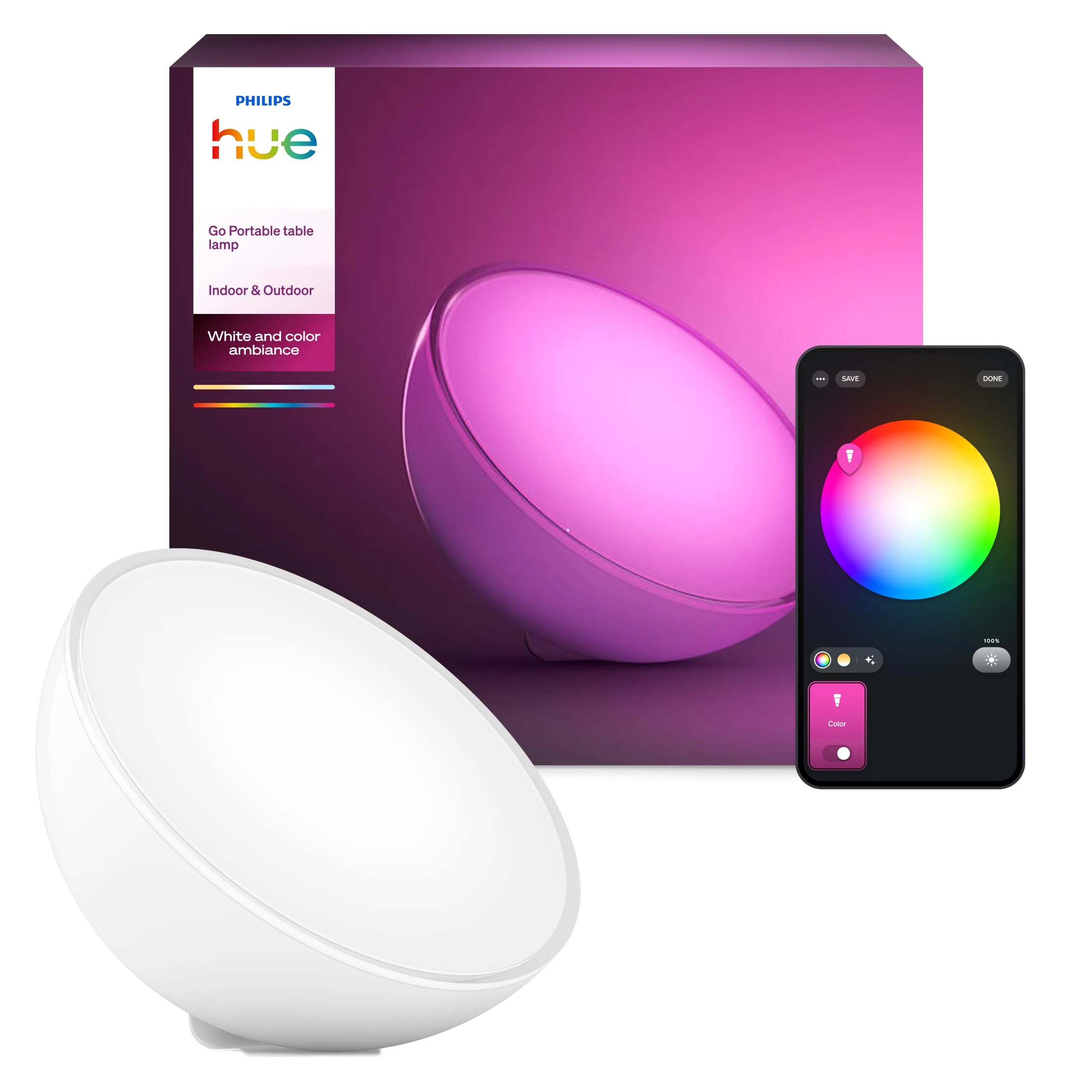 Philips Lighting Hue Go White and Color Ambiance, Lampada Portatile Connessa, Zigbee + Bluetooth, Bianco [Classe di efficienza energetica A+]