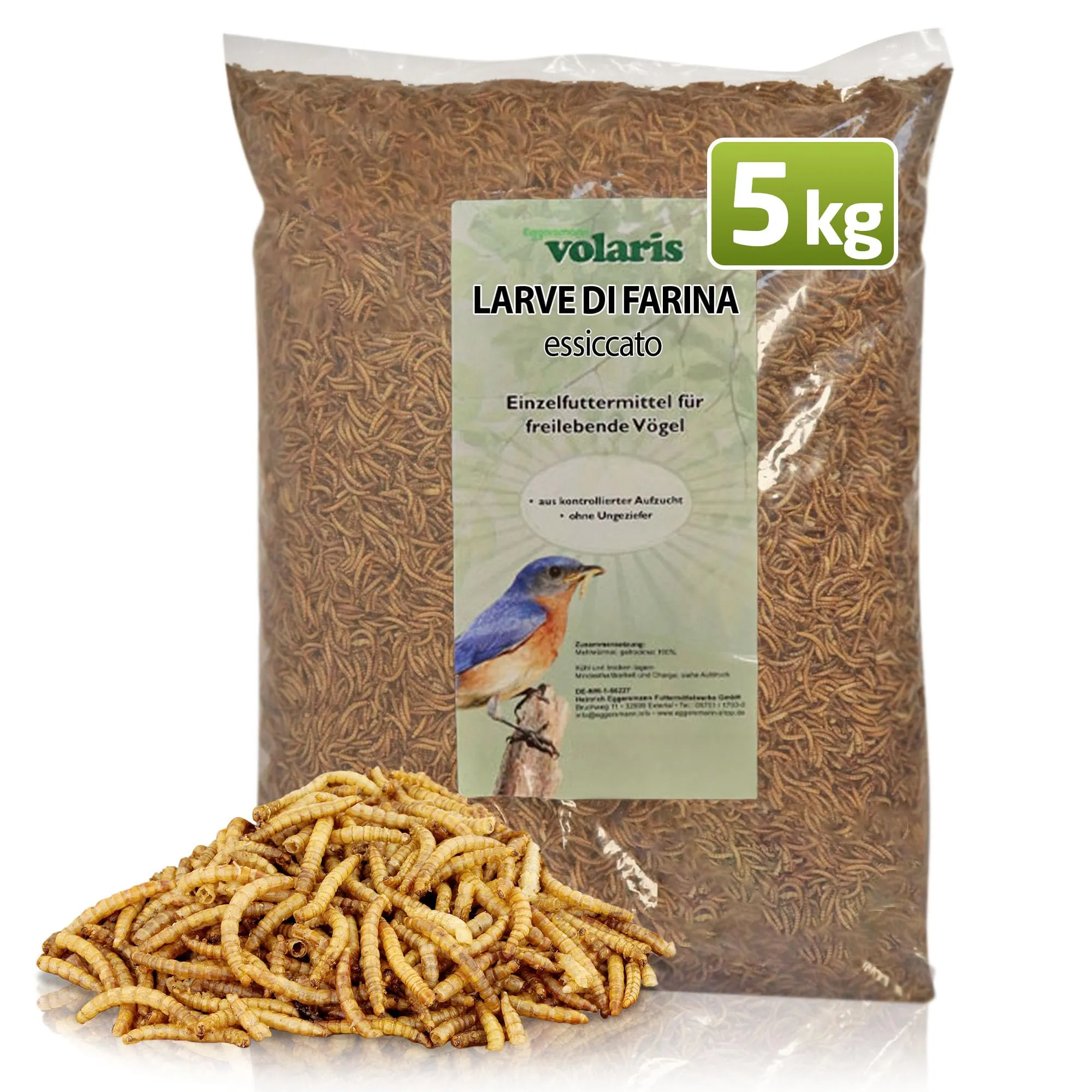 Eggersmann volaris 5 kg di vermi secchi, ricchi di proteine e naturali, ideali per tutte le specie di uccelli, mangime per uccelli selvatici per tutto l'anno