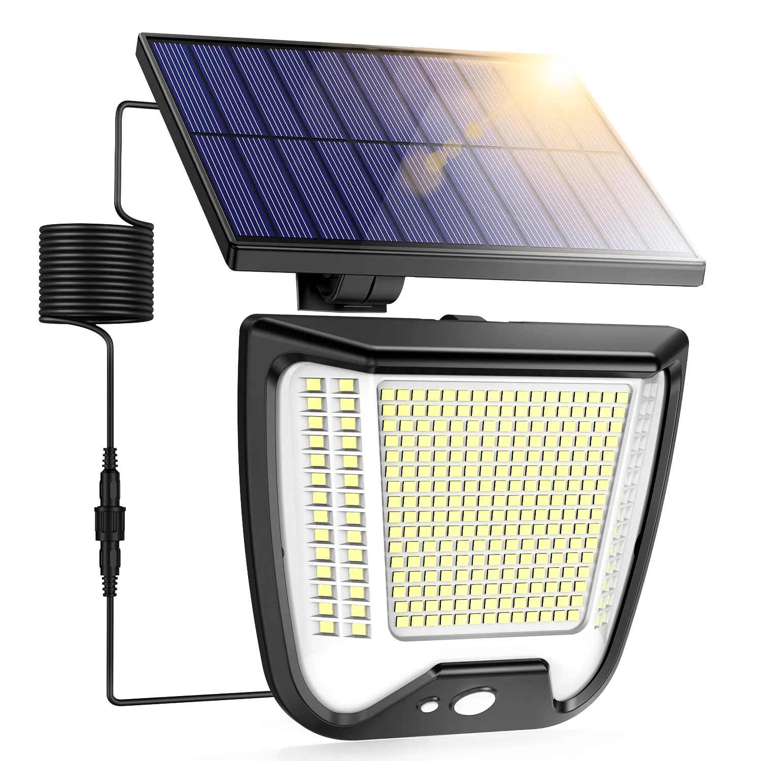 Luce-Solare-LED-Esterno-con-Pannello 288 LED Faro Solari Lampada con Sensore di Movimento Faretto 3 Modes Luci Solari 270° Faretti Solar con 5m Cavo Luci da Esterni IP65 Impermeabile Giardino Lampade