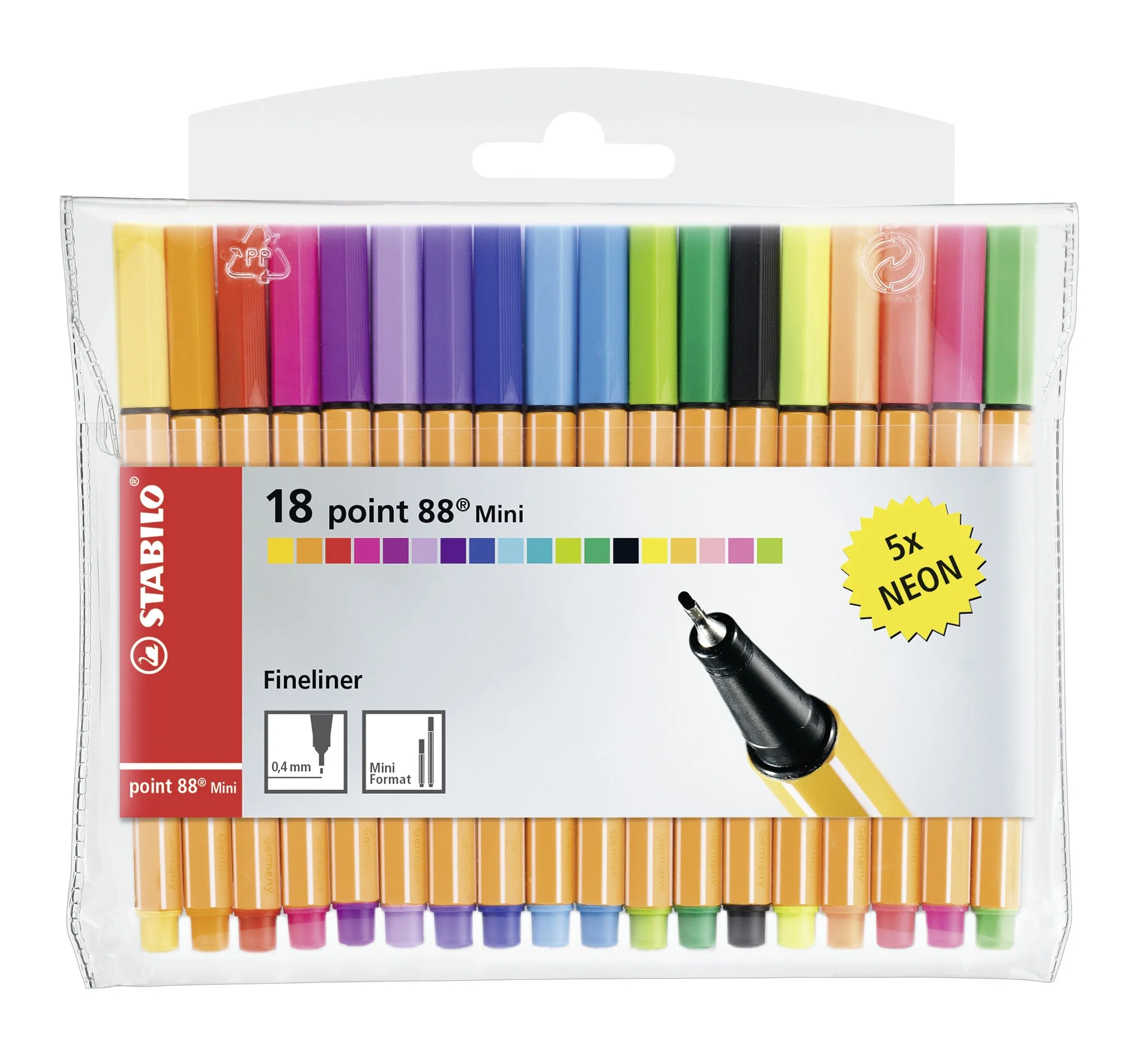 Stabilo point 88 Mini - Fineliner - Astuccio da 18 (13 + 5 NEON) - Colori assortiti