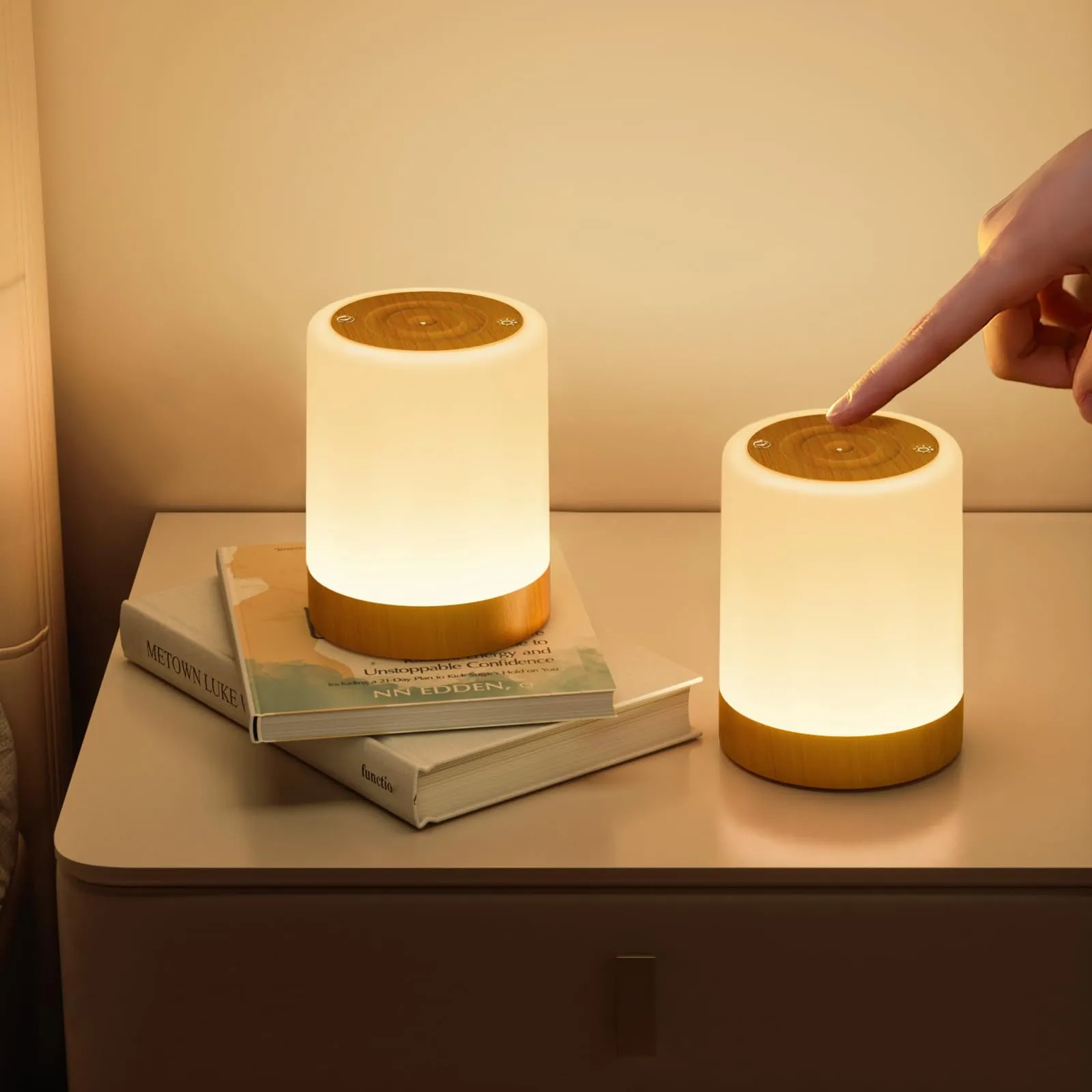 NIWOHOM Set di 2 Lampada da Comodino, Luminosità Regolabile Abat Jour da Comodino con 256 Colori RGB e 5 Modalità, Lampada da Tavolo Senza Fili, Luce Notturna Bambini LED con Timer per Camera da letto
