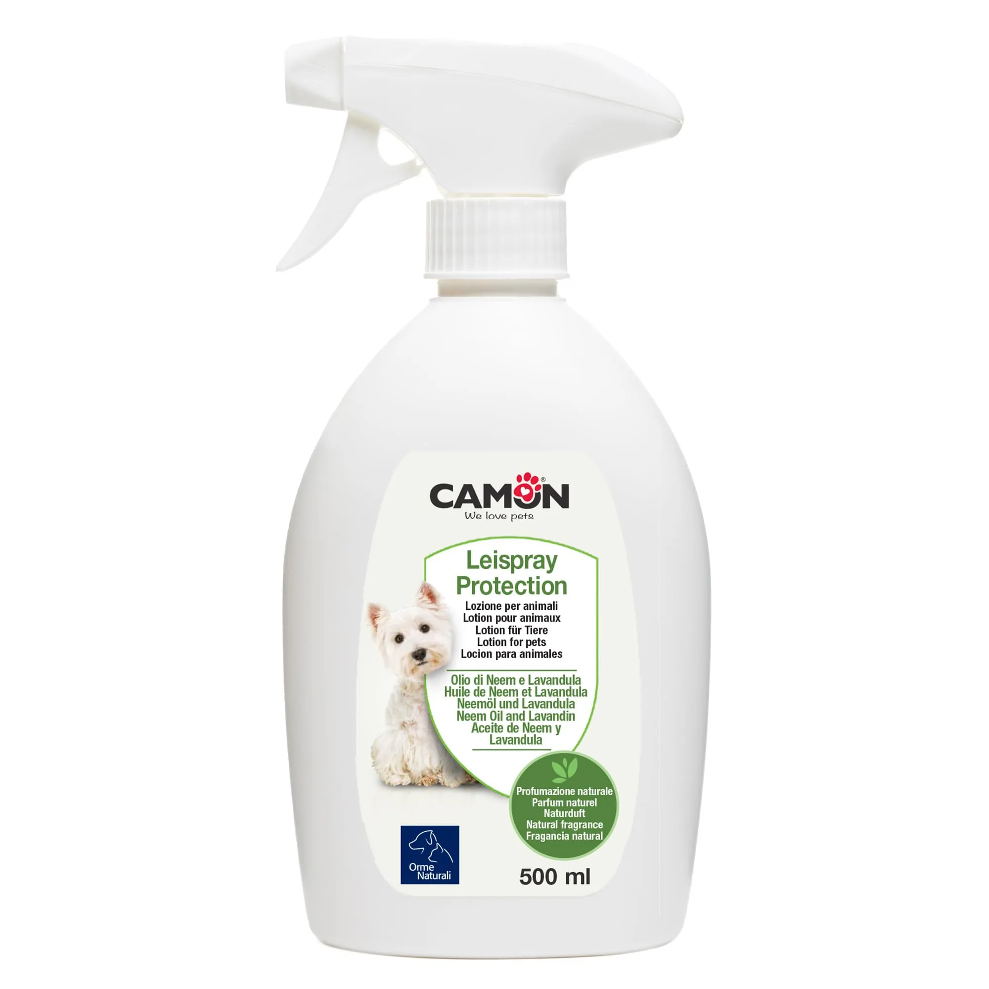 CAMON | LEISPRAY Lozione Protettiva per Cani con Olio di Neem e Lavandula Hybrida, Effetto Barriera, Azione Purificante, 500ml
