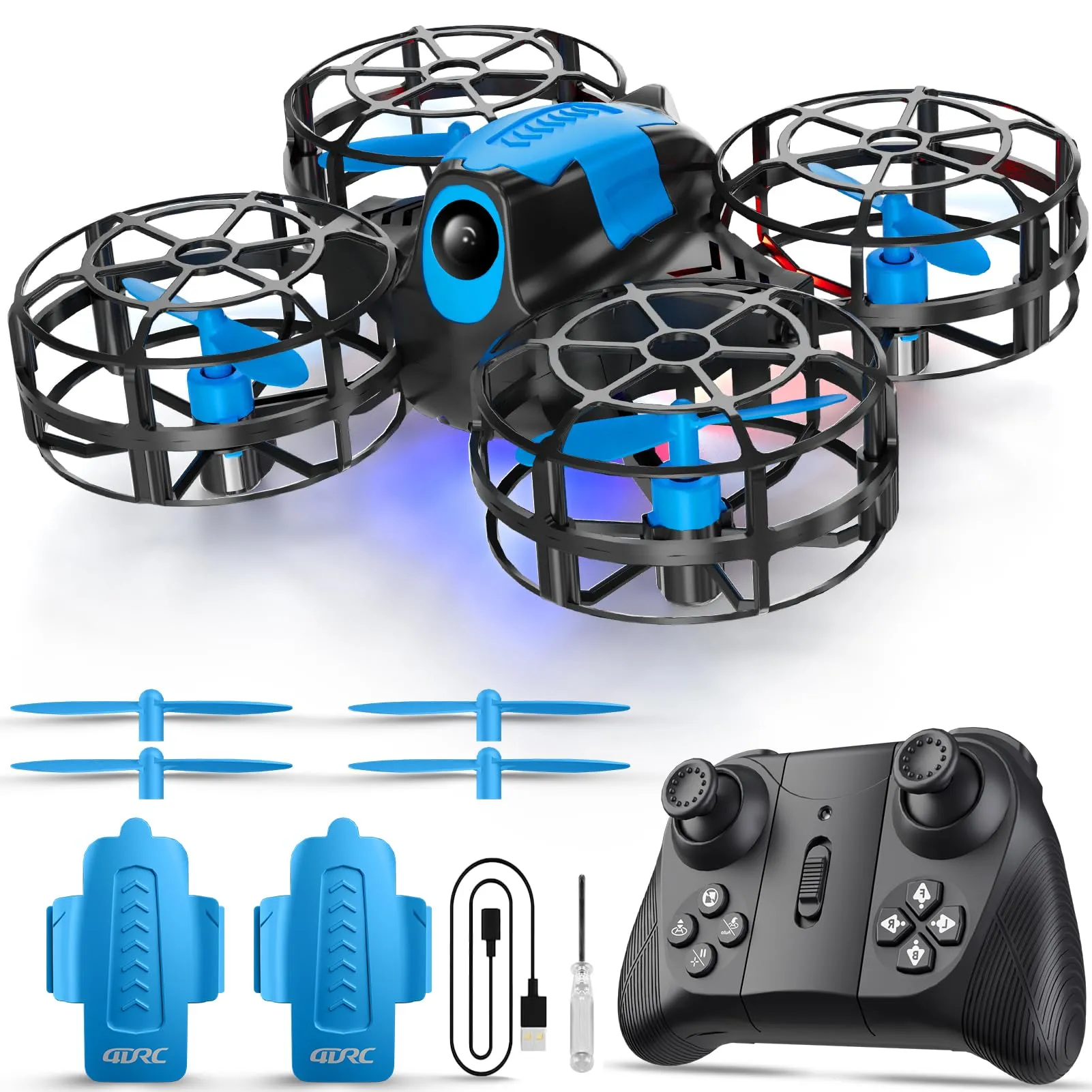4DRC V18 Mini Dron con 2 Controlli per Bambini, Principianti, Flip 3D, Luci, Modalità Senza Testa, 3 Velocità, Planata Auto, Altitudine Fissa, 2 Batterie, Quadricottero RC, Regalo per Ragazzi