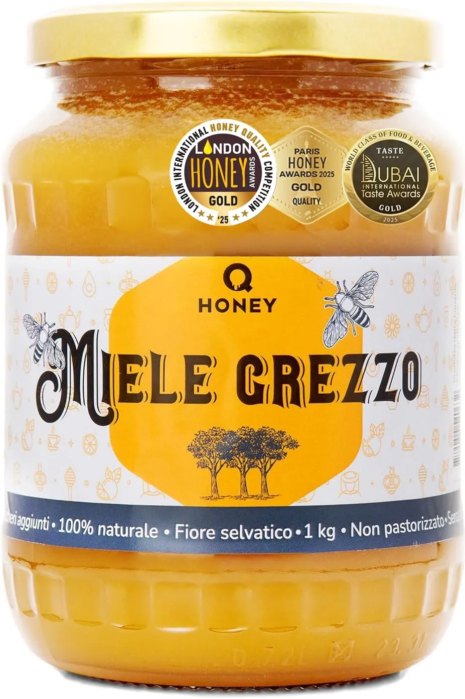 Medaglia d'Oro - Paris International Honey Awards 2025 - Miele Grezzo di Fiori Selvatici 1kg, 100% Naturale, Non Filtrato e Non Pastorizzato, Dall'Alveare