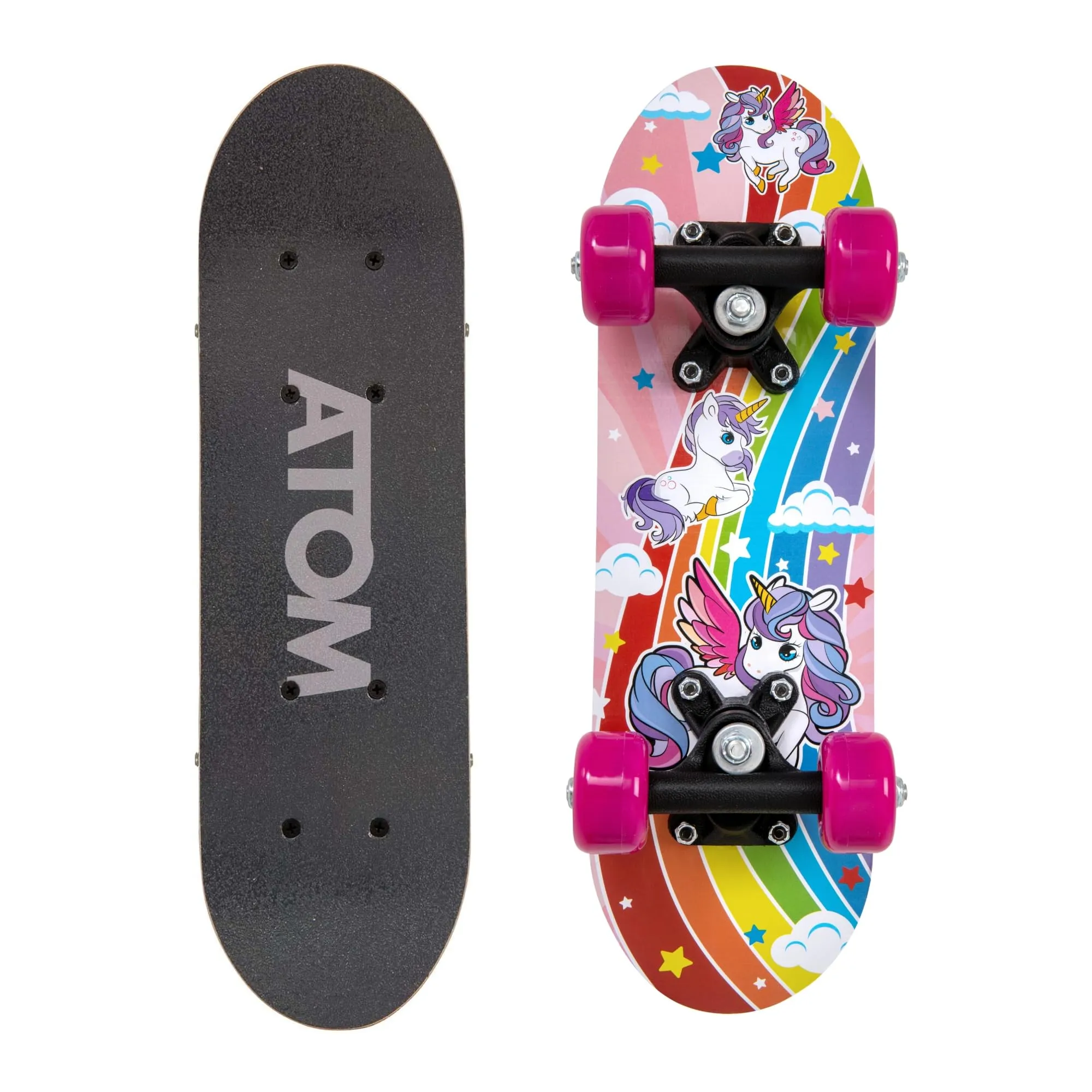 Atom - Skateboard da 43,2 cm, per principianti o professionisti, per bambini e ragazzi, in acero con camion in PP da 7,6 cm, mini cruiser completo, adatto per tutti i bambini dai 5 anni in su