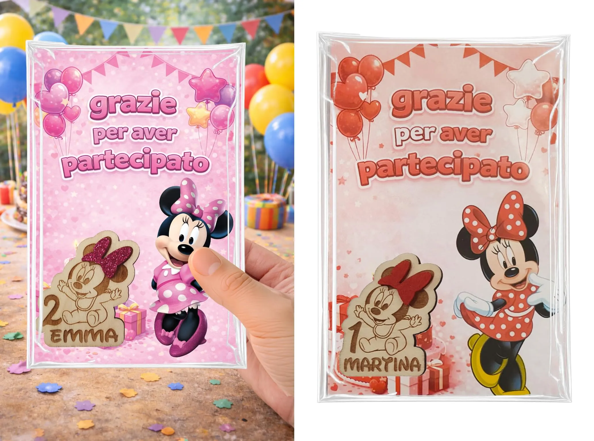 10 pz ciondolini/calamite Baby Minnie PERSONALIZZATI- decorazione bomboniere, segnaposto, nascita, battesimo, baby shower, compleanno