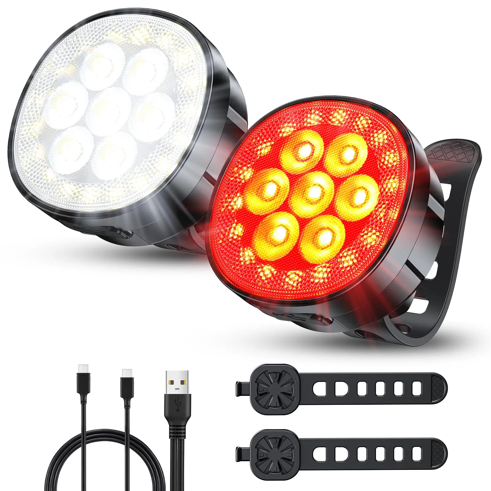 Mohard Luci Bicicletta LED, [8+12 Modalità & USB Ricaricabile] Ultra Luminose Luce Bici per Ciclismo Montagna Notturno Fari Anteriore e Posteriore Bici, IP65 Impermeabile Fanale Bici per Moto
