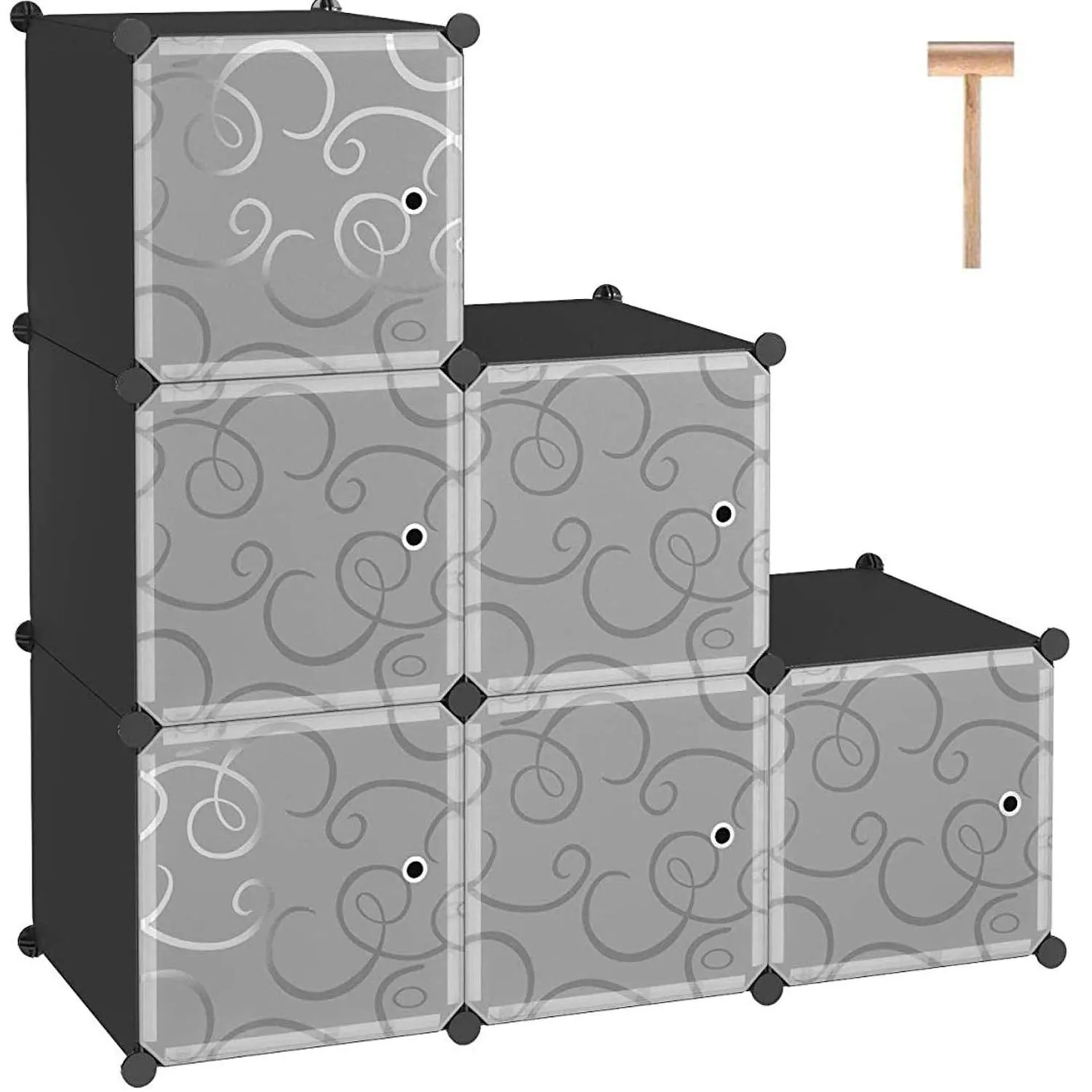 C & Ahome - 6 Cube DIY Cupboard Organiser Media Storage armadio libreria giocattolo con porte e chiusure magnetiche con porte 6 Cube Nero