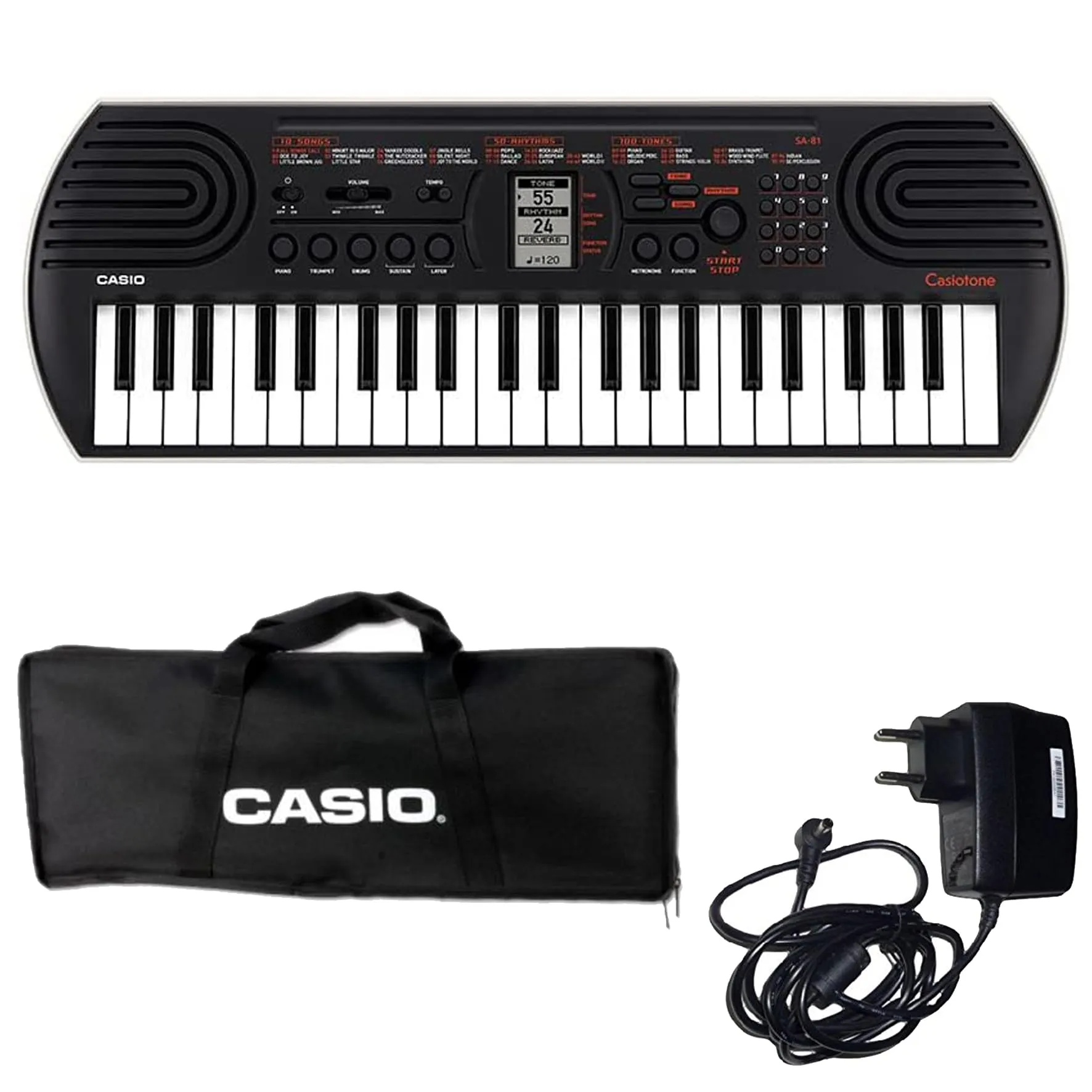 Casio SA-81 Tastiera Digitale Mini a 44 Tasti, Colore Nero/Grigio Chiaro, con Borsa e Alimentatore