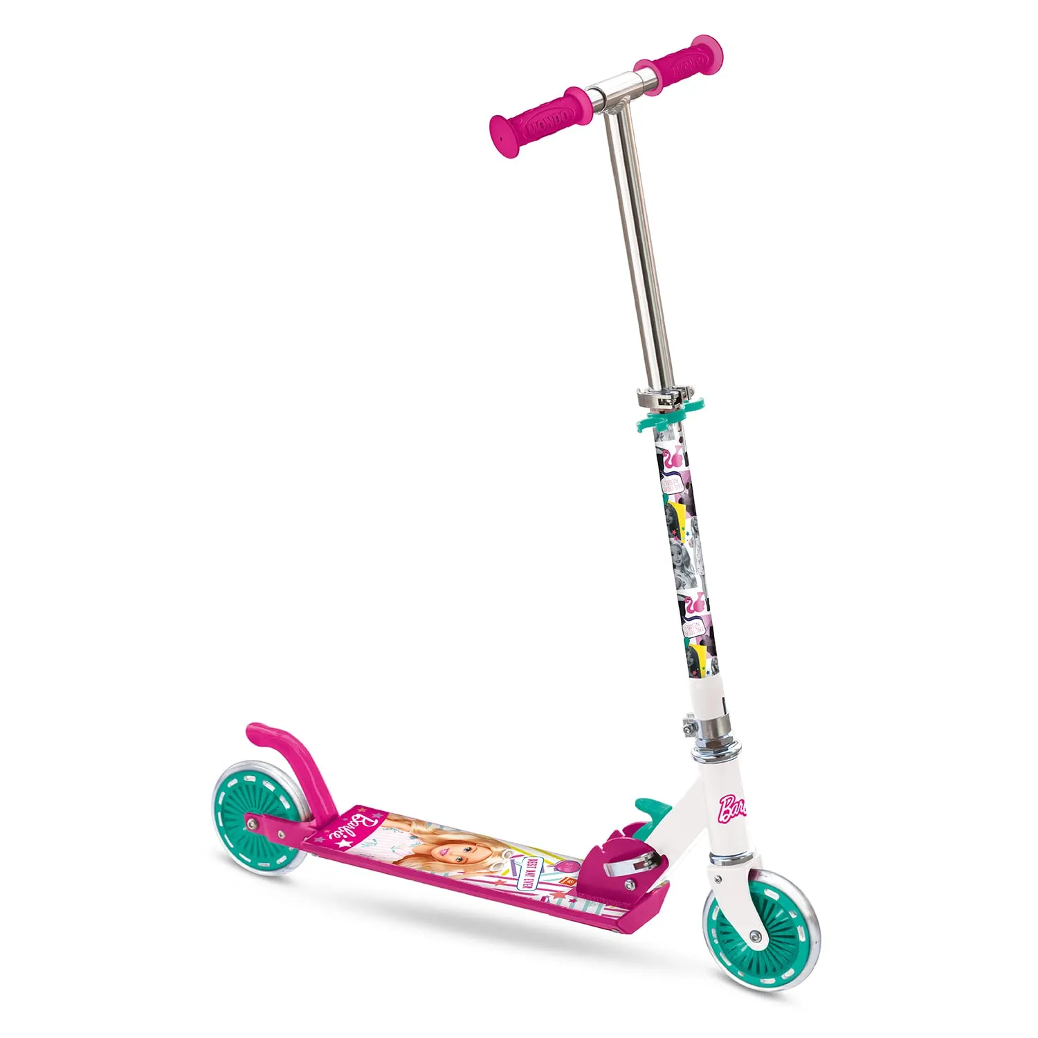 Mondo Toys - Monopattino in alluminio per bambino bambina Mattel Barbie - manubrio regolabile - scooter a 2 ruote - 18081
