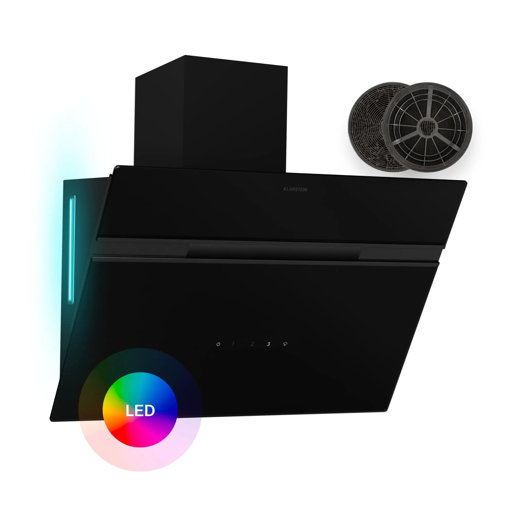 Klarstein Alina - Cappa Aspirante, 60cm Cappa a Parete, 600 m³/ora, LED 9 Colori, Touchscreen, Classe A, 52 dB, Nero, Ricircolo & Scarico