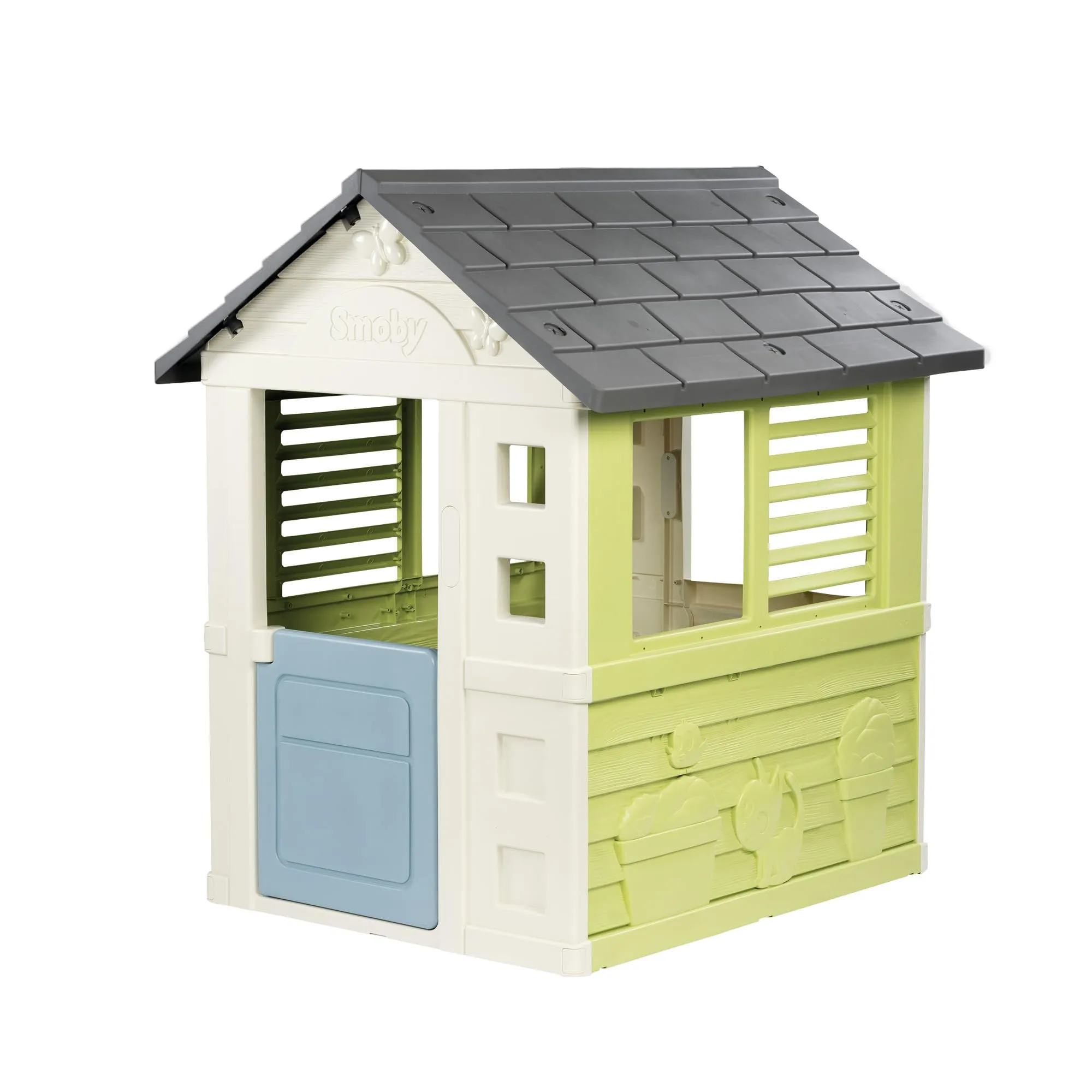 Smoby Life - Casetta giocattolo Jolie (98 x 110 x 127 cm) con percentuale di riciclaggio del 59%, resistente alle intemperie, per bambini con finestre, casetta all'aperto per giardino o terrazza, a