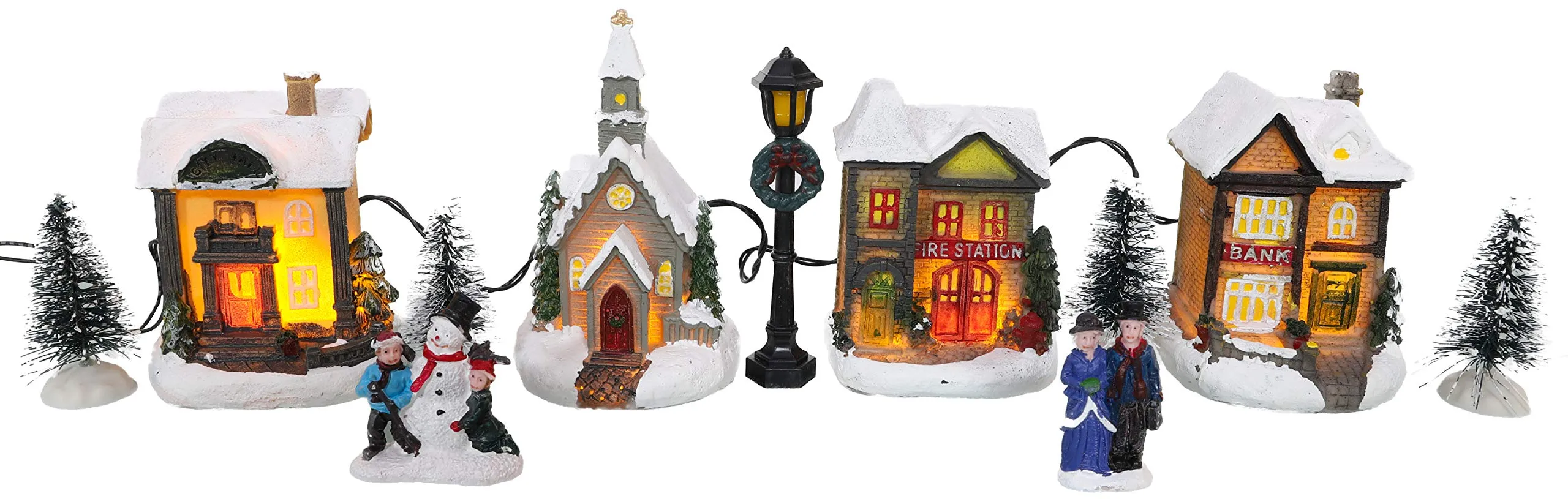 Toyland® 12 pezzi Mini villaggio luminoso con luci LED - a batteria - decorazione natalizia