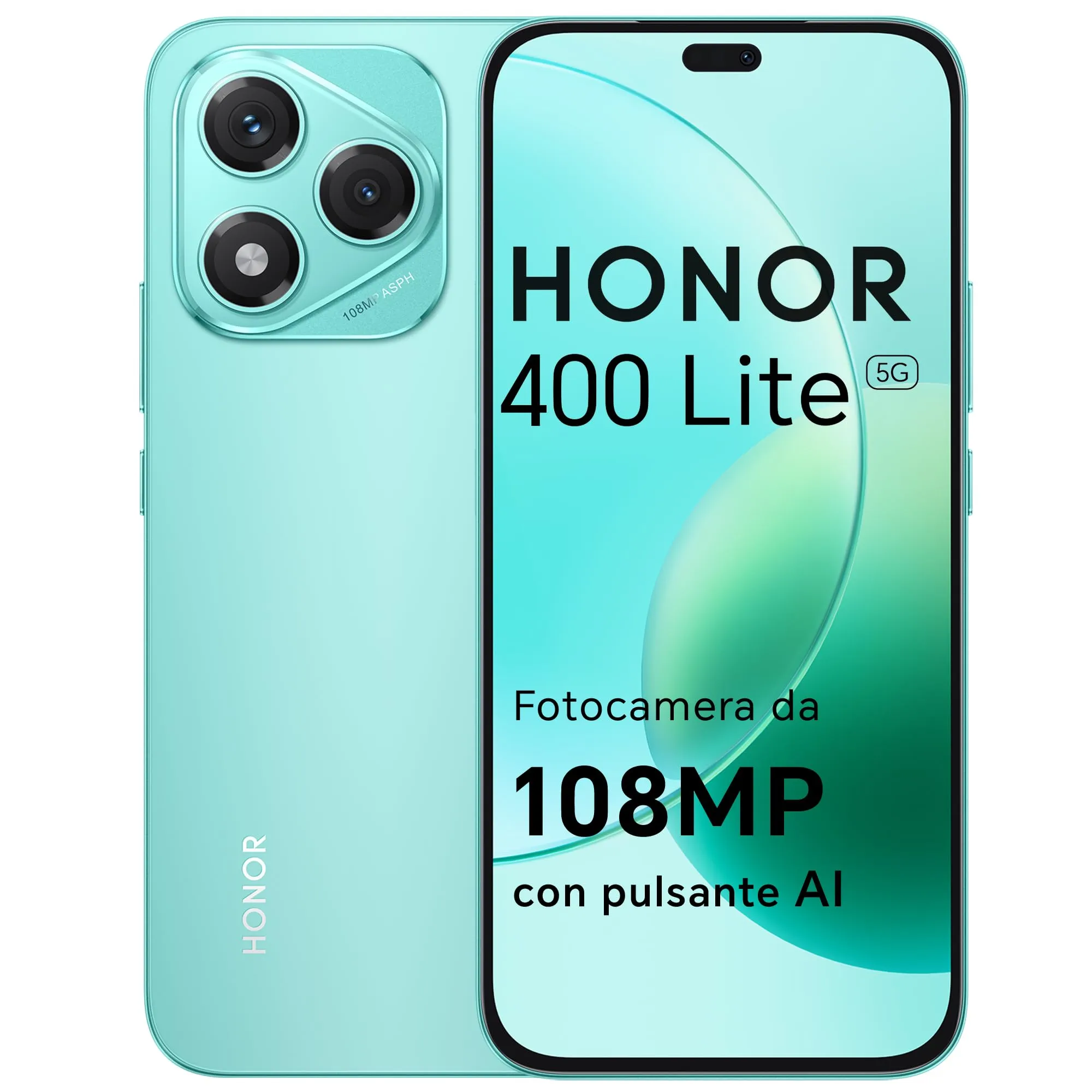 HONOR 400 Lite Smartphone 5G Dual SIM NFC, 8GB RAM 256GB Memoria, 108MP con pulsante AI telefono Android 15, 6.7 pollici AMOLED Eye-Care Display, 5230 mAh,IP64&SGS, Velvet Black [Versione italiana]