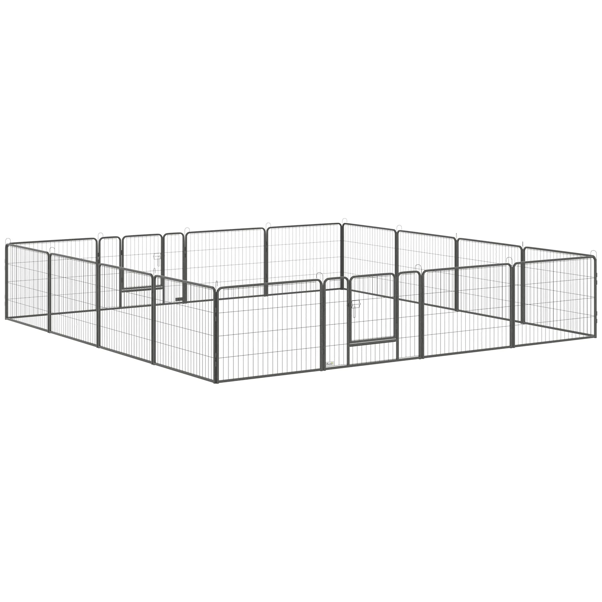 PawHut Recinto per Cani e Animali Domestici con 16 Pannelli Modulabili in Acciaio e 2 Ingressi, 80x1.5x60cm, Grigio