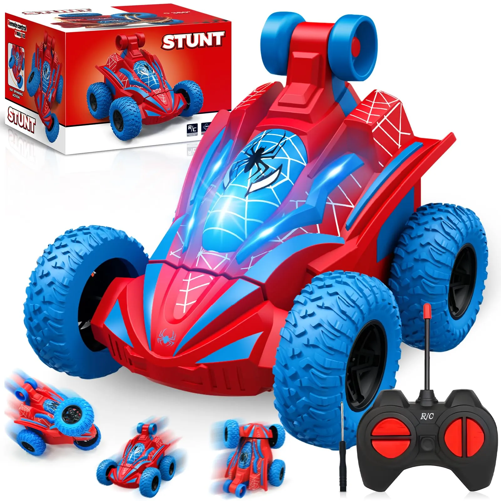 ZQEJEFD Macchina Telecomandata per Bambini, Mini Macchina Telecomandata Spider Acrobatica per Bambini, 360° Doppio Lato Monster Truck per Ragazzi di 3-10 Anni, Compleanno Regali di Natale Giocattoli
