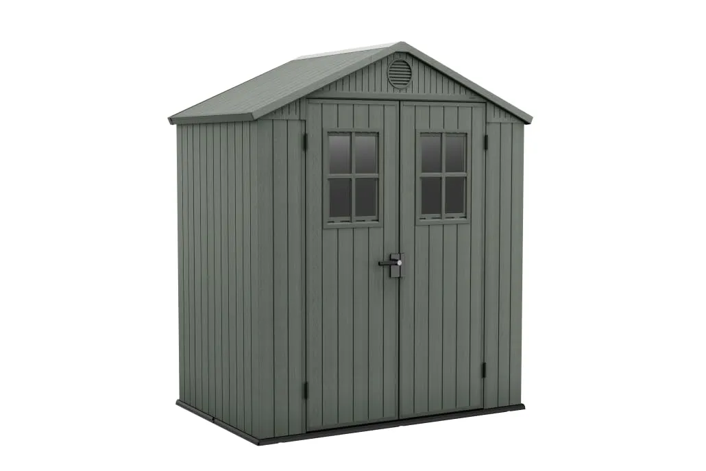 Keter Casetta da Giardino Darwin 6x4, Finitura Effetto Legno, Colore Verde Salvia, 2,2 m², 190x122x221H cm