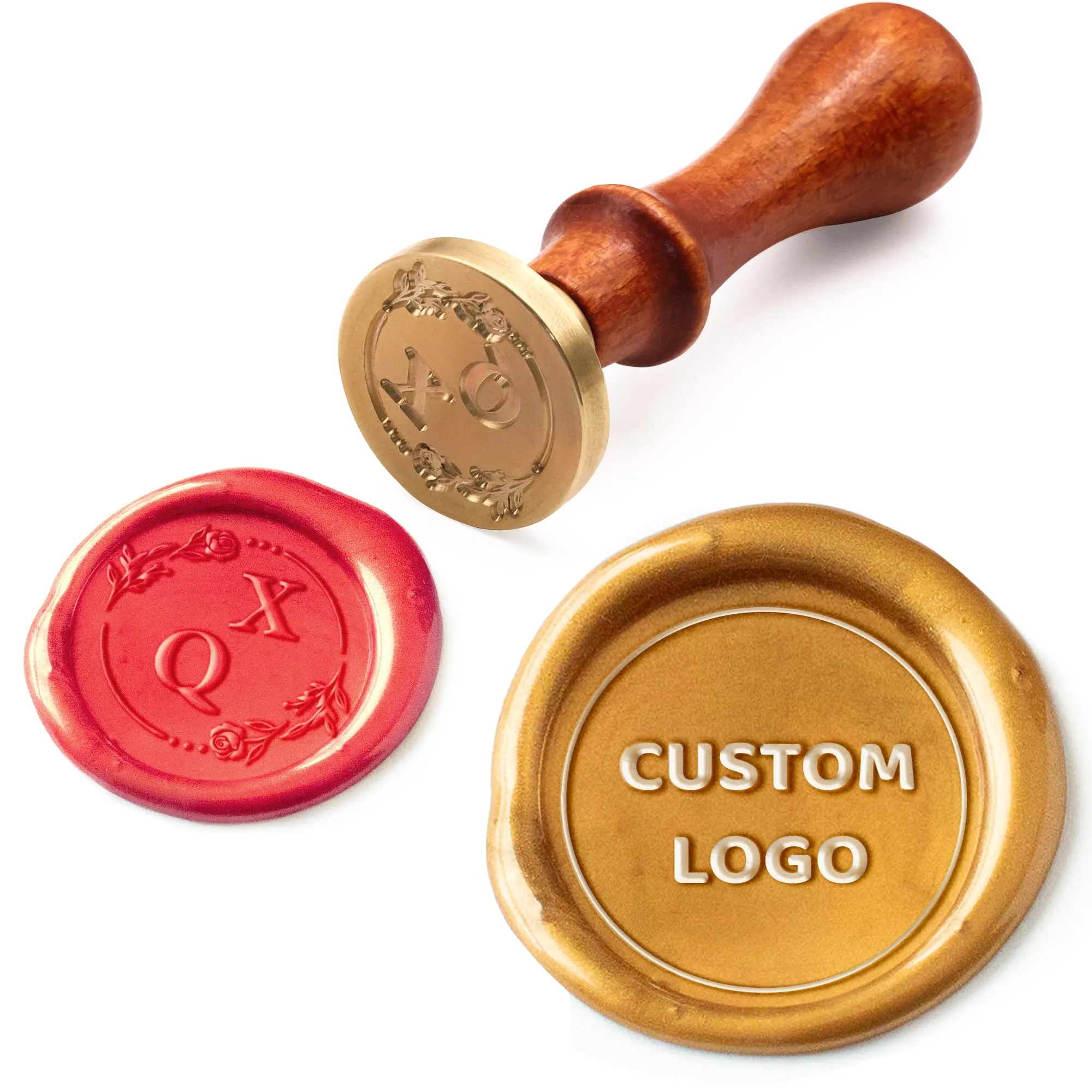 Timbro Sigillo di Cera Personalizzato, Sigillo in Ottone con Manico in Legno, Timbro Ceralacca Personalizzato con Lettere Fiori o Logo, Adatto per Matrimoni, Inviti, Buste, Confezioni Regalo