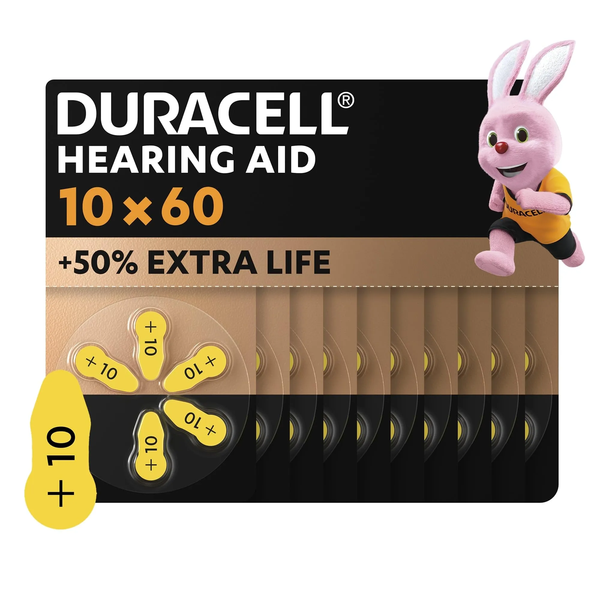Duracell Batterie per Apparecchi Acustici 10 - Confezione da 60 | Pile Zinco-Aria di Lunga Durata, Ideali per Udito Affidabile e Continuo