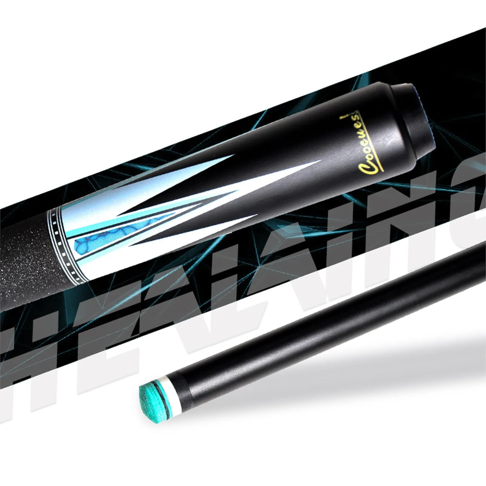 KHEALING Stecca da Biliardo Professionale con Decalcomania in Fibra di Carbonio Nera, Diametro Testa 12,5 mm, 147 cm, per Sale da Biliardo, Sale intrattenimento per Famiglie, Feste (Blue)