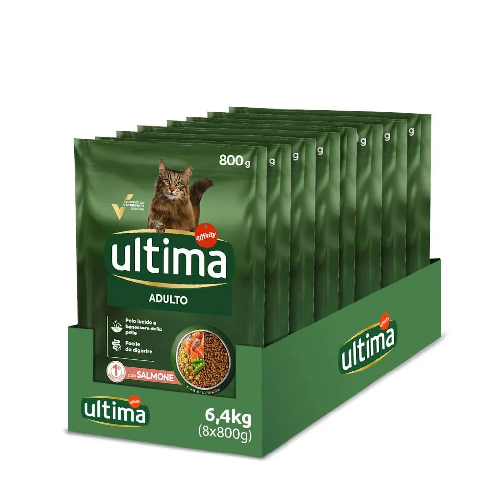 Ultima Adult Salmone - Crocchette per gatti - Confezione da 8 x 800g - Totale 6,4kg