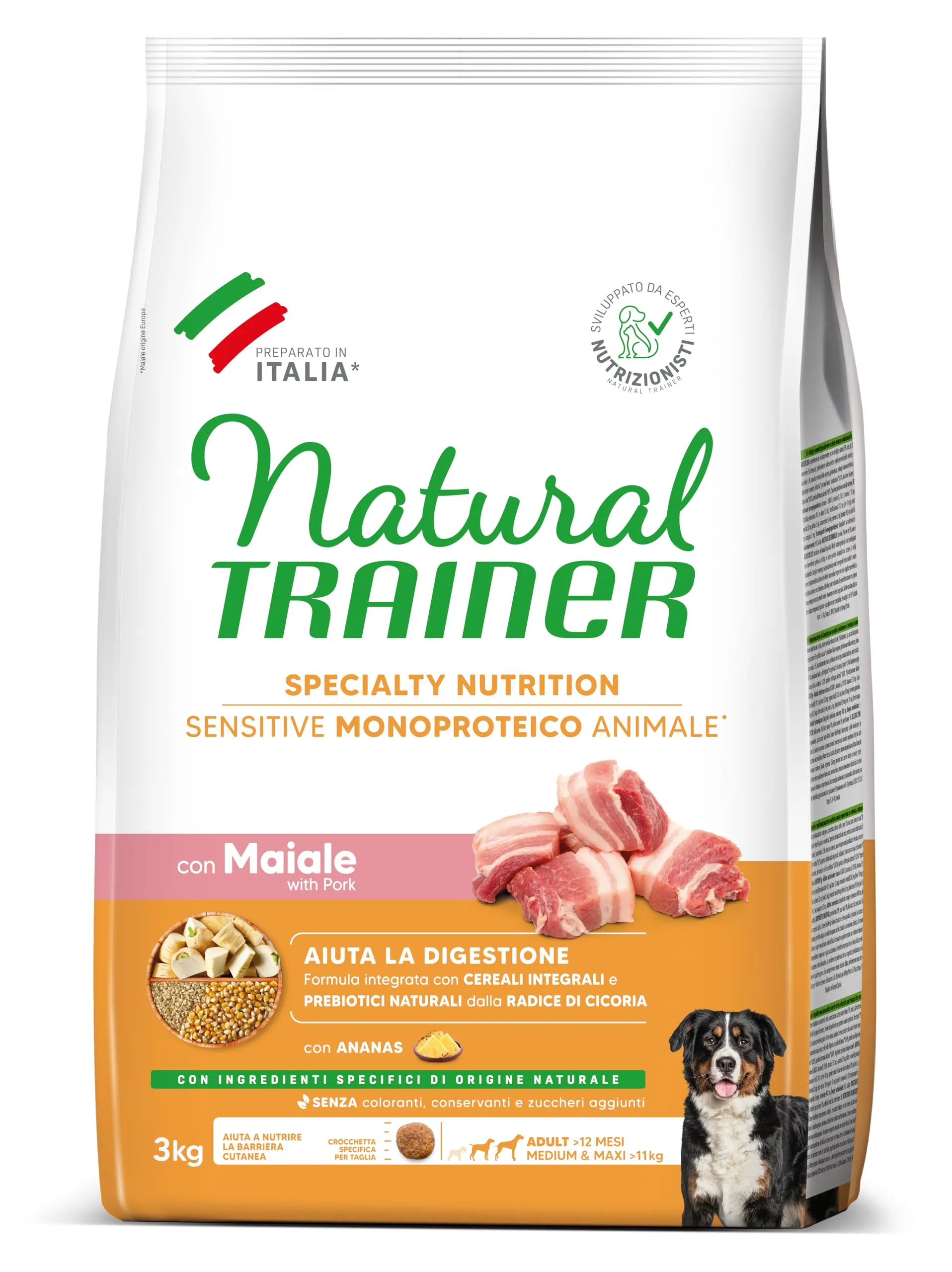 Natural Trainer Sensitive No Gluten Cibo per Cani Adulti con Maiale - 3kg