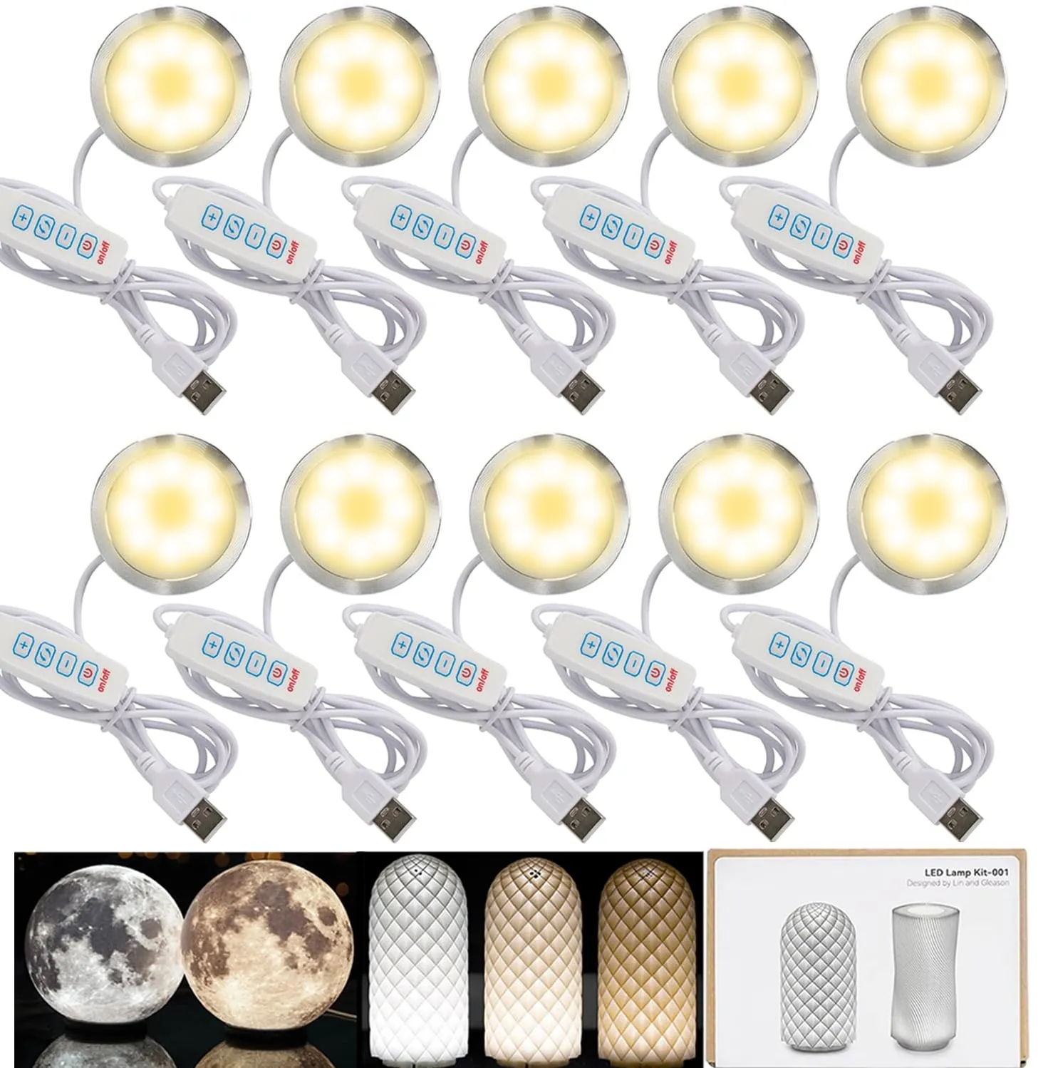 Kit lampada LED 001 tre colori per Bambu Lab Makerworld 3D stampato fai da te modello hardware pezzi di ricambio 5 V alimentazione USB, luce calda 3000 K (10)