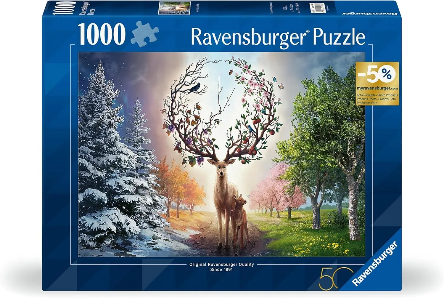 Ravensburger - Puzzle 50° Anniversario: Il Cervo Magico e le Quattro Stagioni, 1000 Pezzi, Puzzle Adulti e Ragazzi, Idea Regalo per Lei o Lui, 70x50 cm