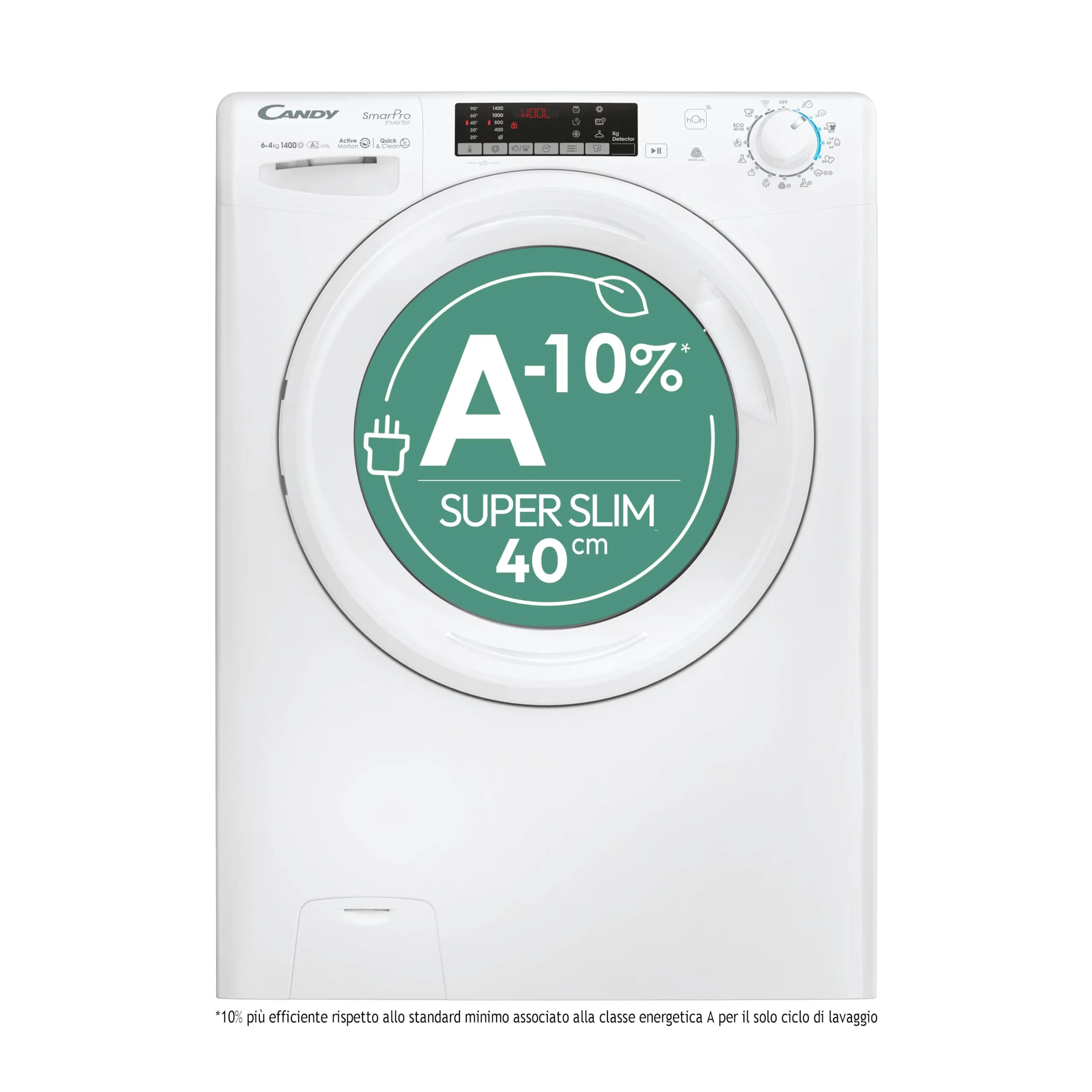 Candy Smart Pro Inverter Lavasciuga Slim 6+4 Kg, Libera Installazione, 1400 Giri, Classe A-20%, Programmi Rapidi, Connessa, App hOn, AxLxP 85x60x45, Bianca - COW 4644TWM61-S
