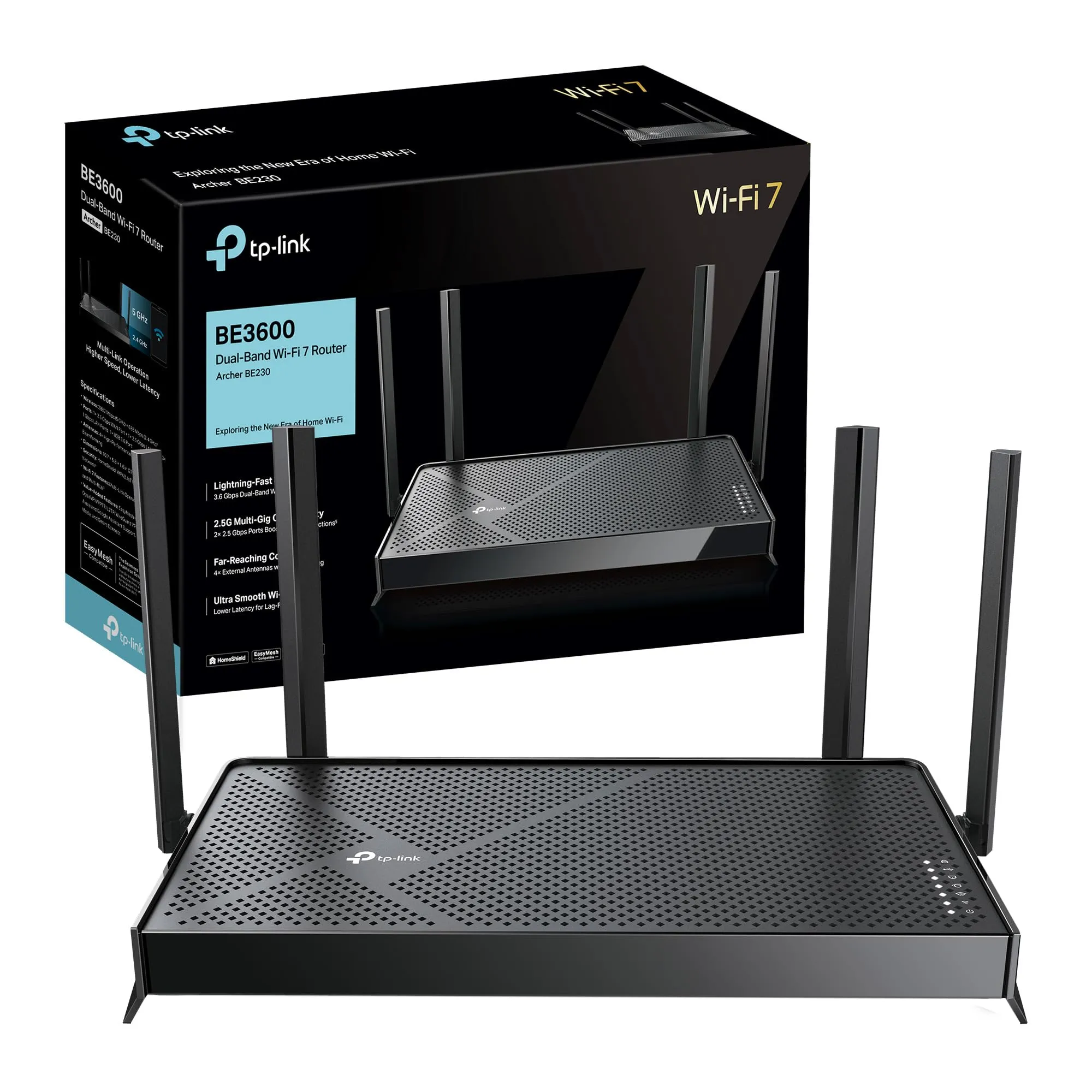 TP-Link WiFi 7 Archer BE3600 Router WiFi, BE3600Mbps Dual-Band, 2 Porte × 2,5 Gbps, 2×2 MU-MIMO, OFDMA, MLO, Compatibile con EasyMesh, HomeShield, VPN, non supporta xDSL