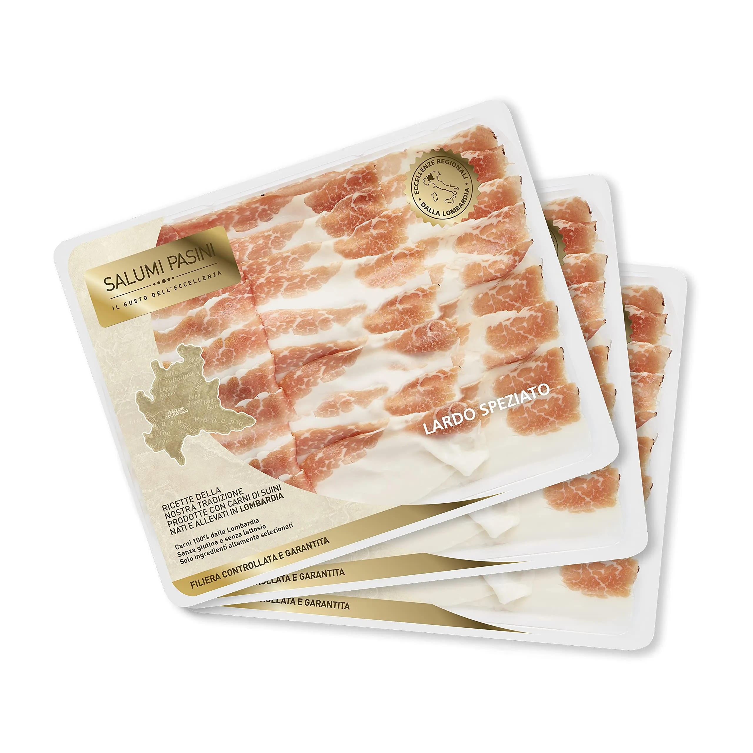 Lardo Speziato Salumi Pasini® come appena affettato | Eccellenze Regionali dalla Lombardia | 3 vaschette preaffettato | 70 gr cad.