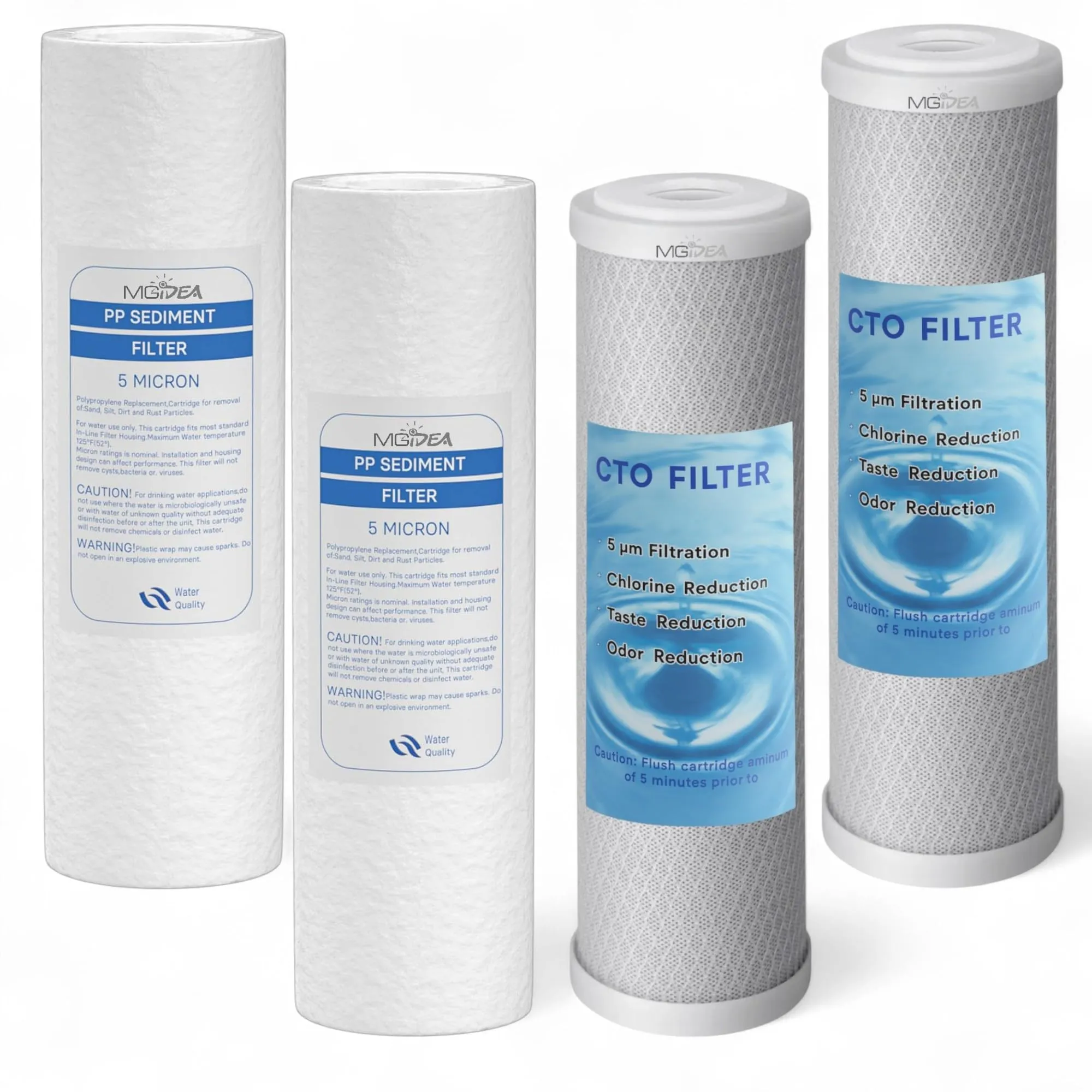 CARTUCCE FILTRO FILTRAZIONE ACQUA KIT 4X FILTRI 10" SEDIMENTI PP + CARBONI CTO