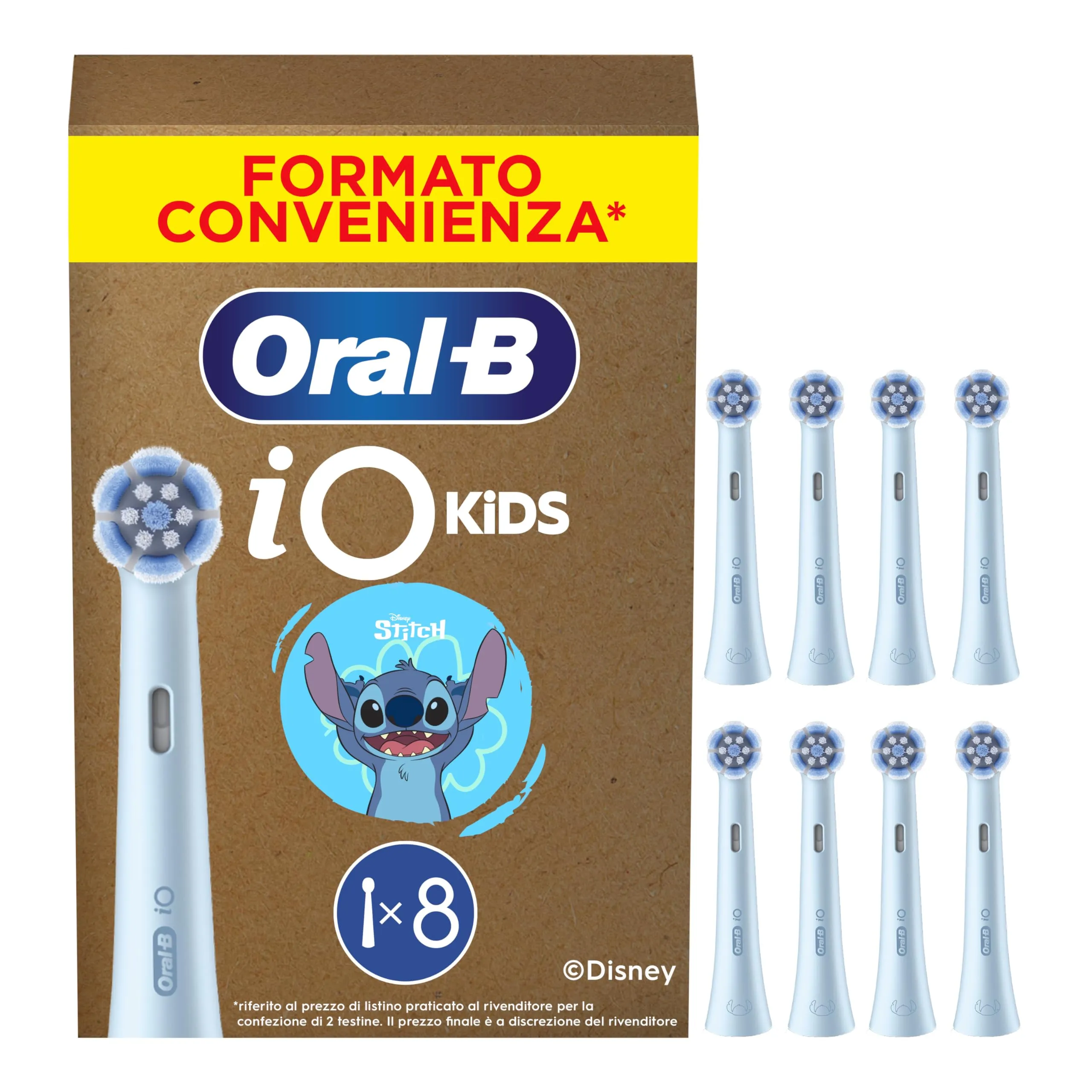 Oral-B Testina iO Kids Per Spazzolino Elettrico Disney Stitch Per Bambini Dai 6 Anni In Su, Delicato Su Denti da latte e Gengive, Per Denti Più Puliti, Confezione Da 8