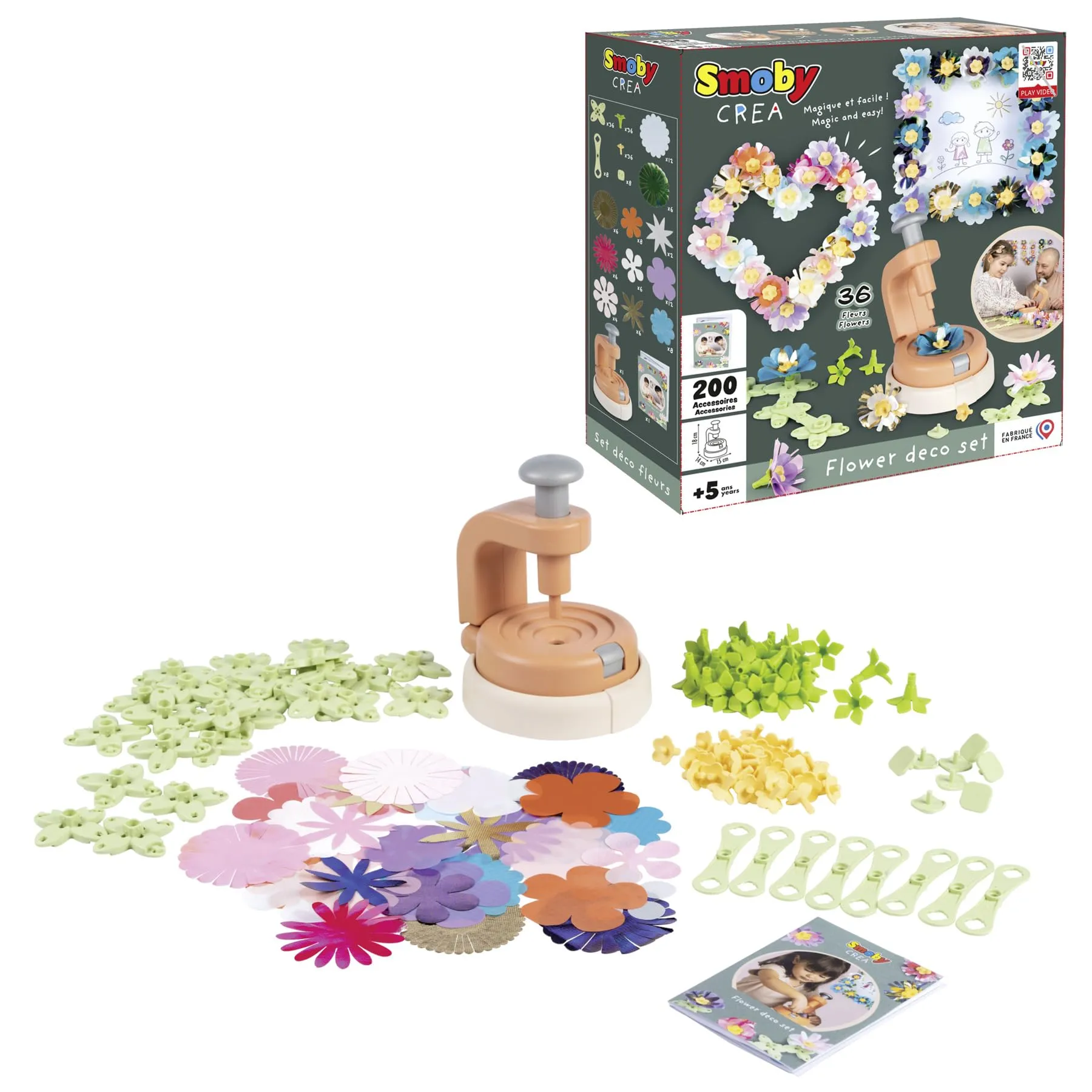Smoby - Flower Market Deco Set, 7600350410, +5 anni, 200 accessori, fiori e cornici, made in France