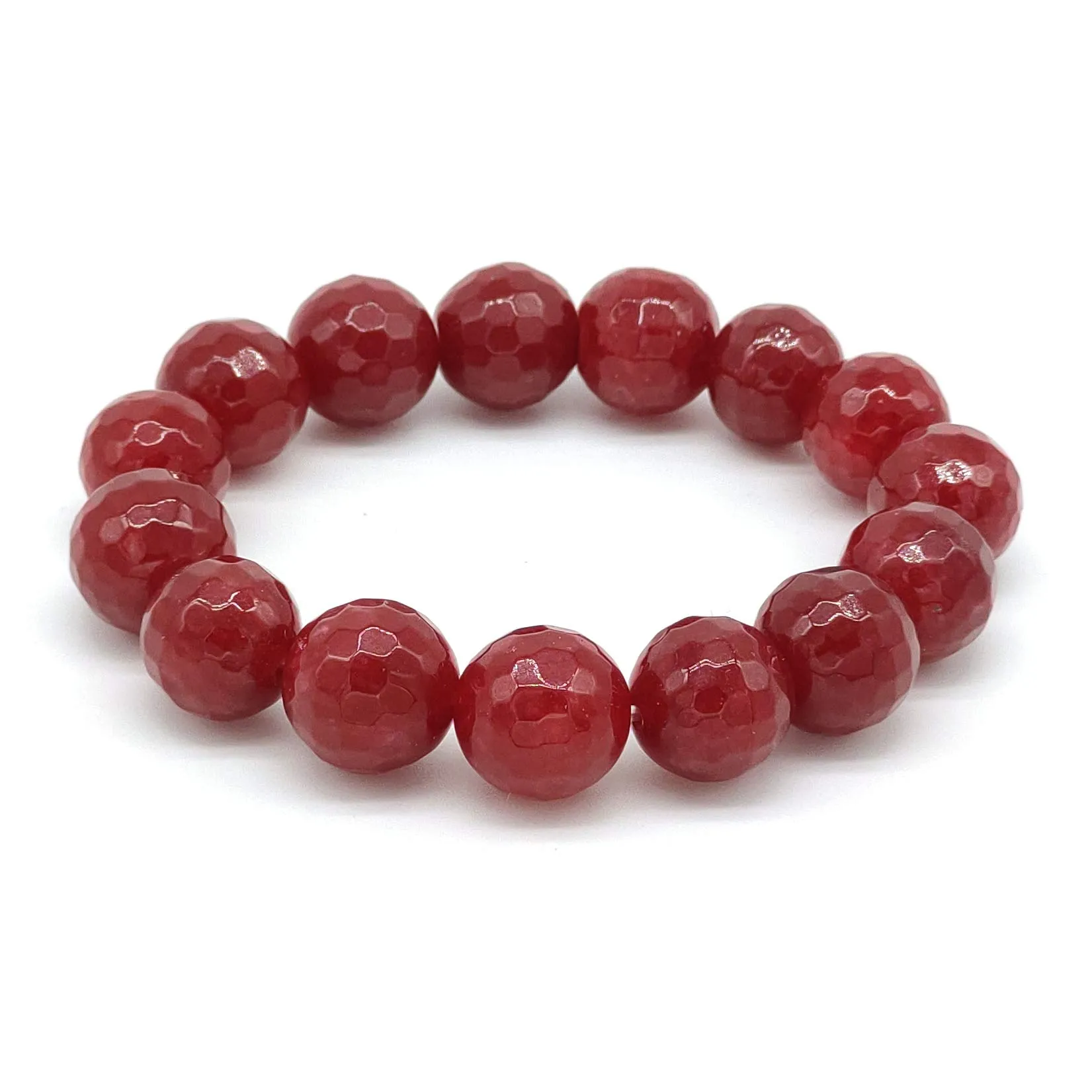 Bracciale in giada rubino da 12 mm Donna, pietre dure naturali, elastico 19cm, Fatto a Mano