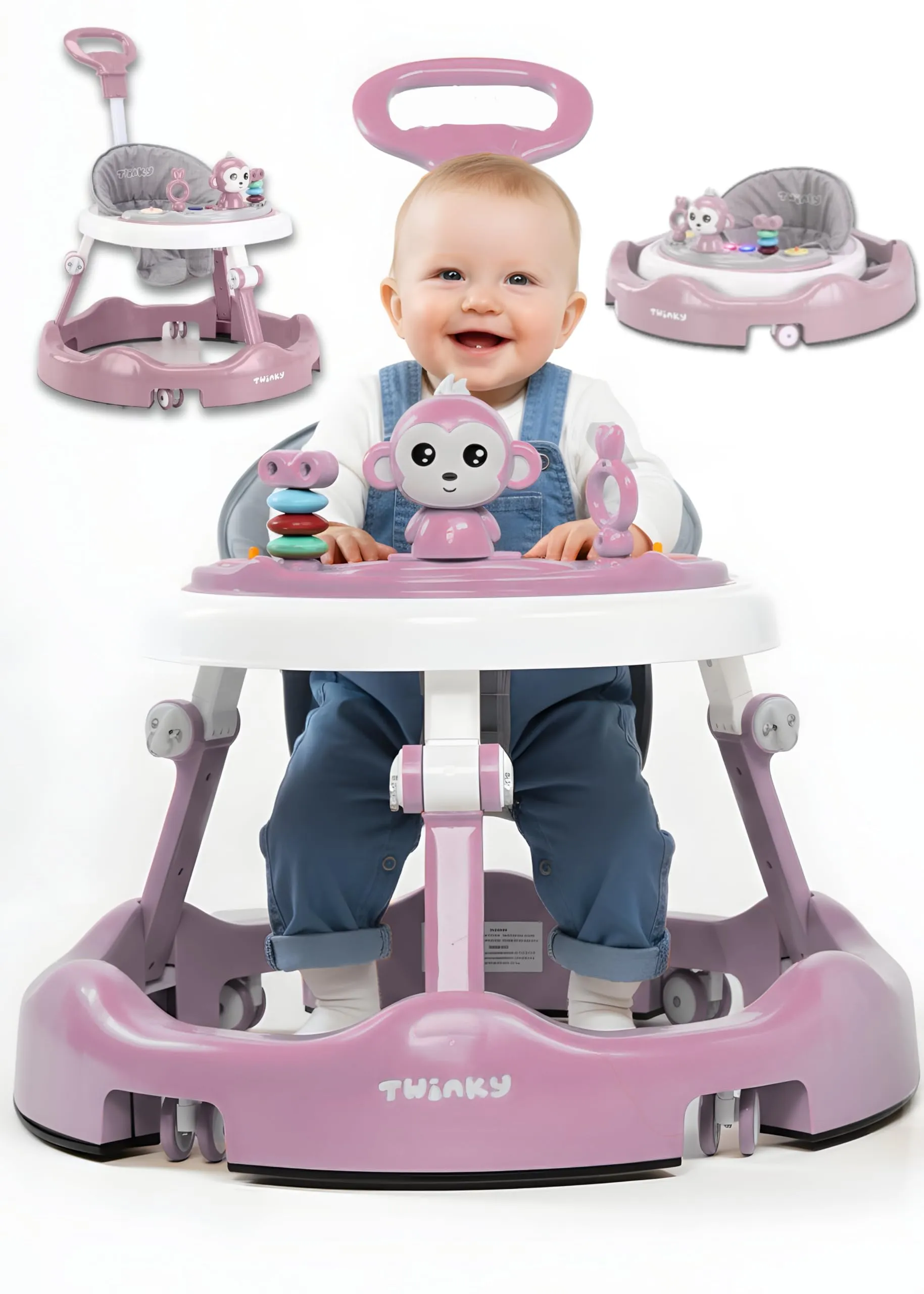 Twinky Girello Neonato 6-12 Mesi – Girello Regolabile e Sicuro per Bambini 6-18 Mesi | Design Pieghevole, Giochi Interattivi e Ruote Silenziose