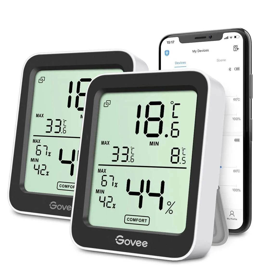 Govee Termometro Igrometro 2 Pezzi, Termoigrometro Interno Esterno Bluetooth Digitale con App, Ambiente Misuratore di Umidità e Temperatura e Dati Conservazioni per Casa Camera Serra Garage