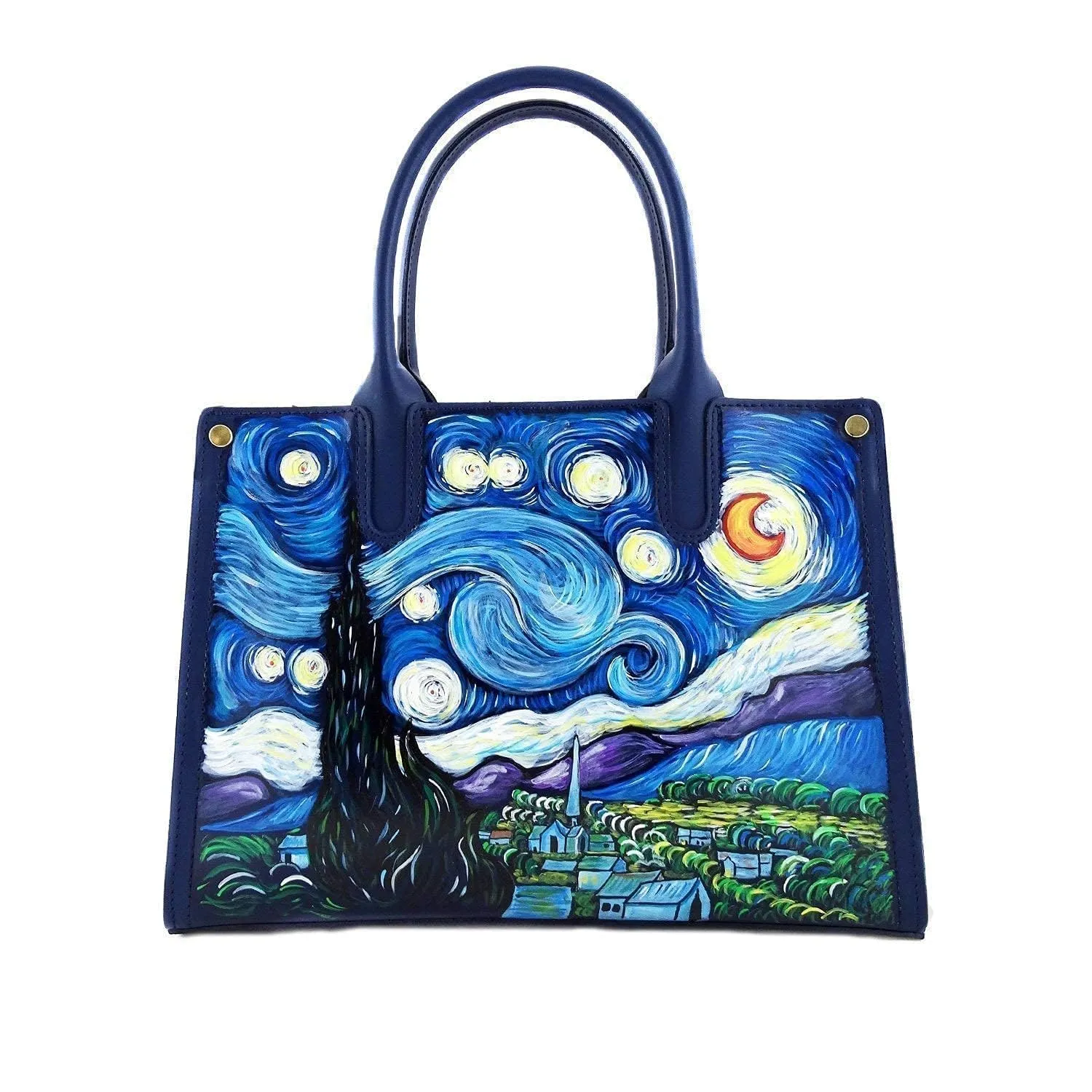 Borsa in pelle dipinta a mano – LA NOTTE STELLATA DI VAN GOGH - Borse Donna, Borse a Mano, Vera Pelle, Made in Italy, in Pelle Dipinta, Borsetta e Borse a Tracolla, Lavorazione Artigianale