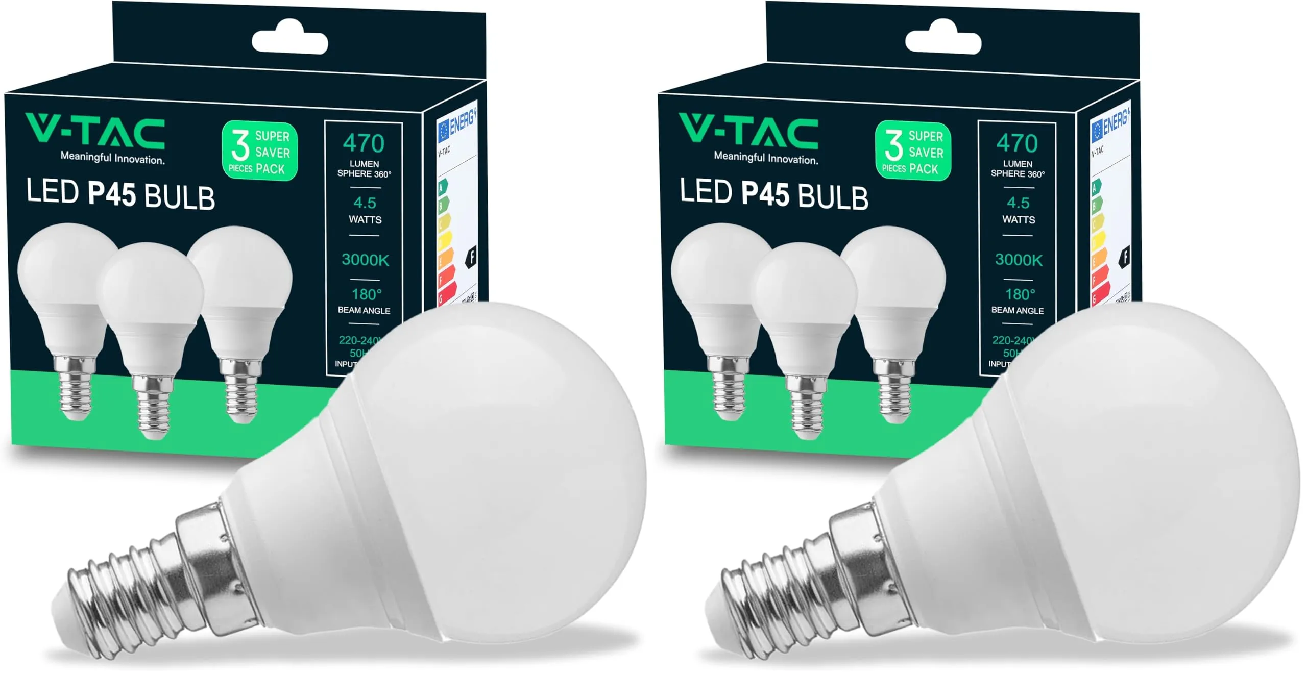 V-TAC 3x Lampadine LED con Attacco E14 4,5W P45-470 Lumen - Lampadina LED Massima Efficienza e Risparmio Energetico