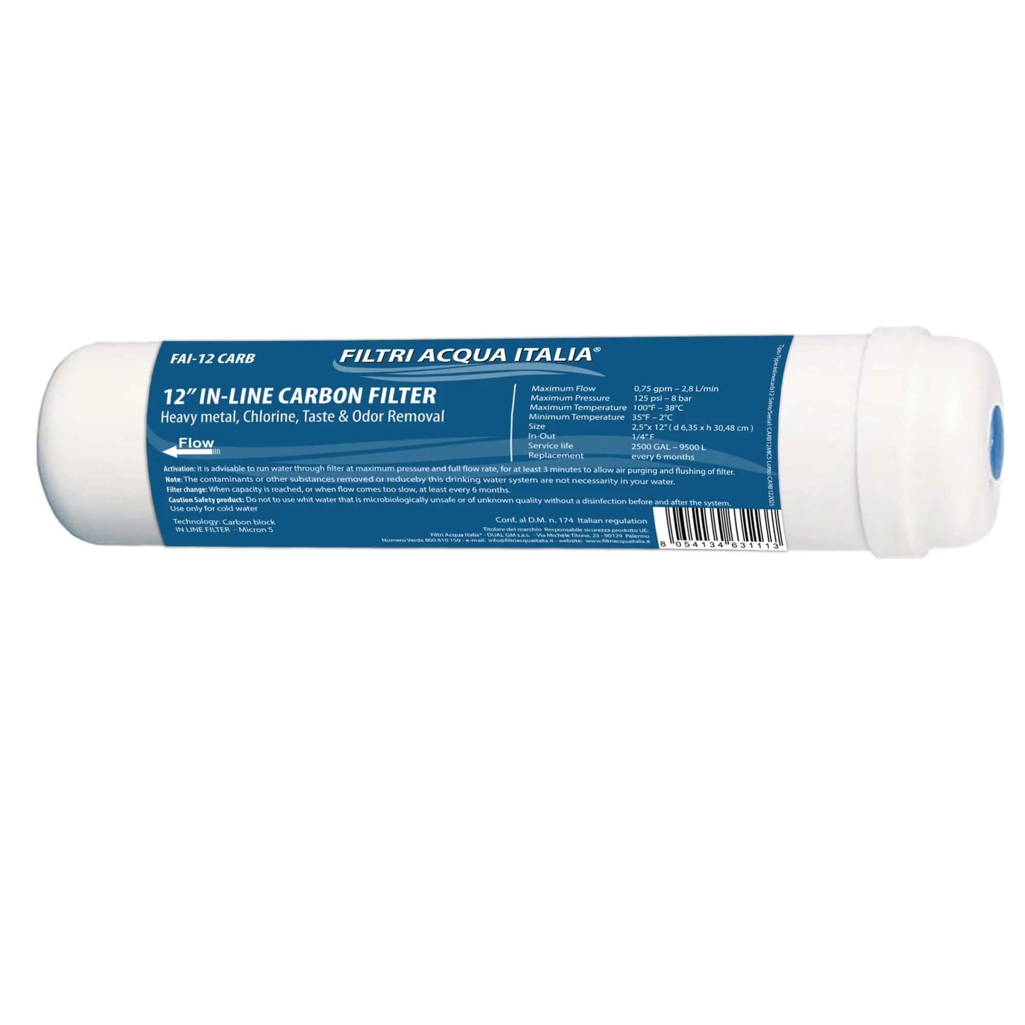 Filtri Acqua Italia Filtro in linea a Carbone attivo 12 Pollici micron 5