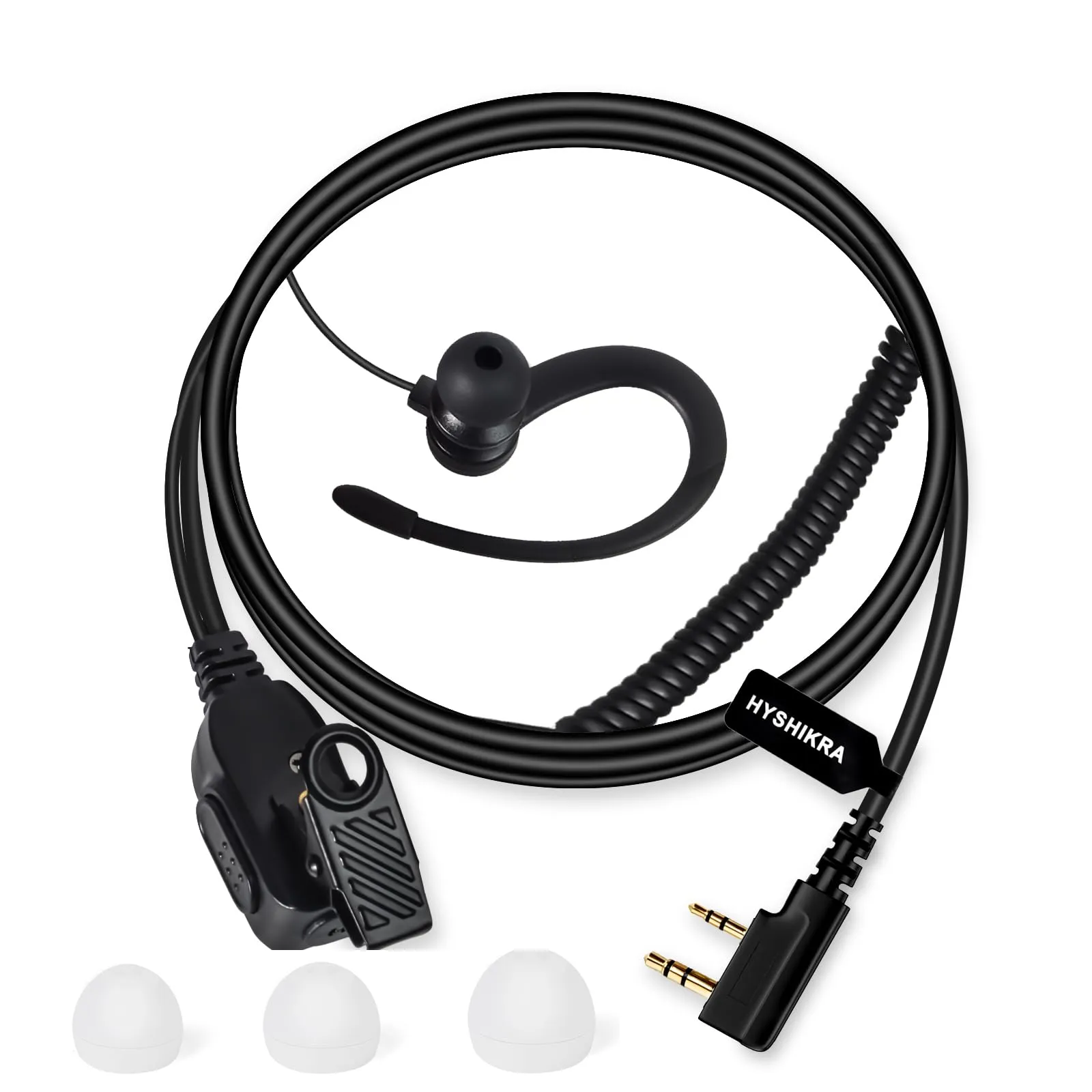 HYSHIKRA Auricolare leggero per radio a forma di G compatibile con Retevis Baofeng Kenwood RT24 UV5R TK250 TK320 Walkie Talkie (nero, 1 PACK)
