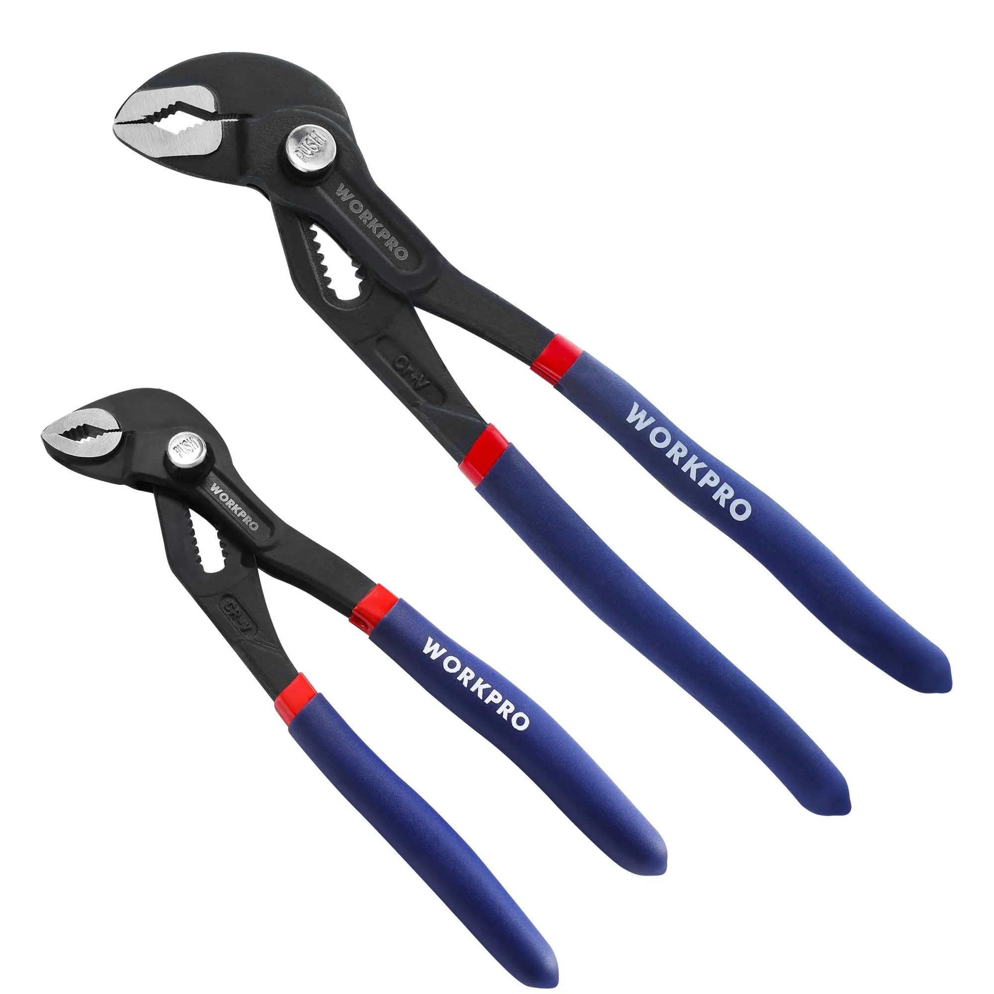 Workpro Set di 2 pinze idrauliche da 180 mm e 250 mm, regolazione rapida, per tubi e pompe dell’acqua, a giunto scorrevole, con ganasce molto ampie e impugnatura antiscivolo
