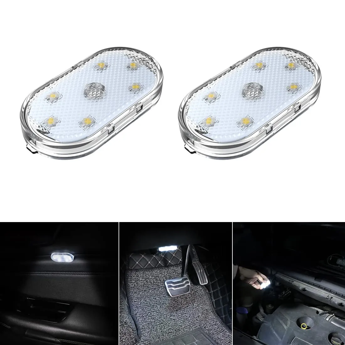 2 Pezzi auto ha portato le luci interne, l'illuminazione ambiente bianco interno auto, USB ricaricabile auto luce interna di lettura, luci portatili a led per auto